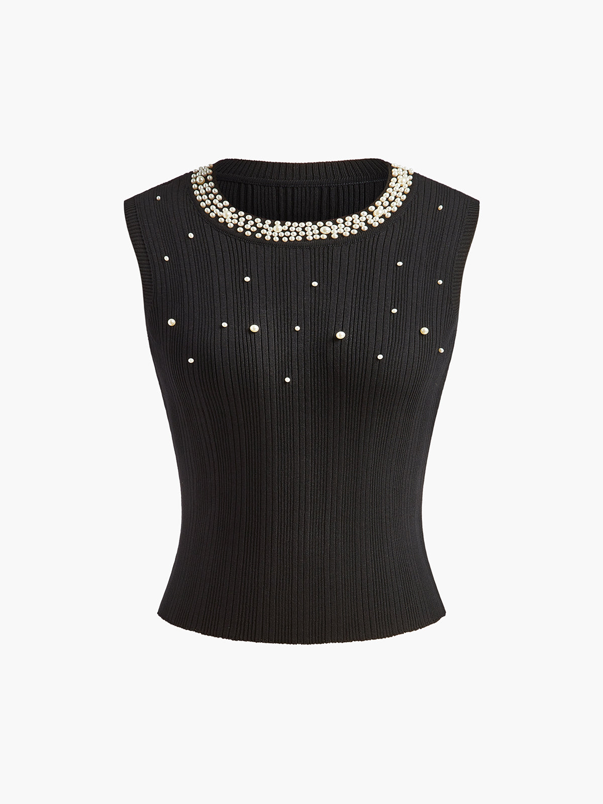 Pearl Beaded Stretch Sweater Vest-Chicvia