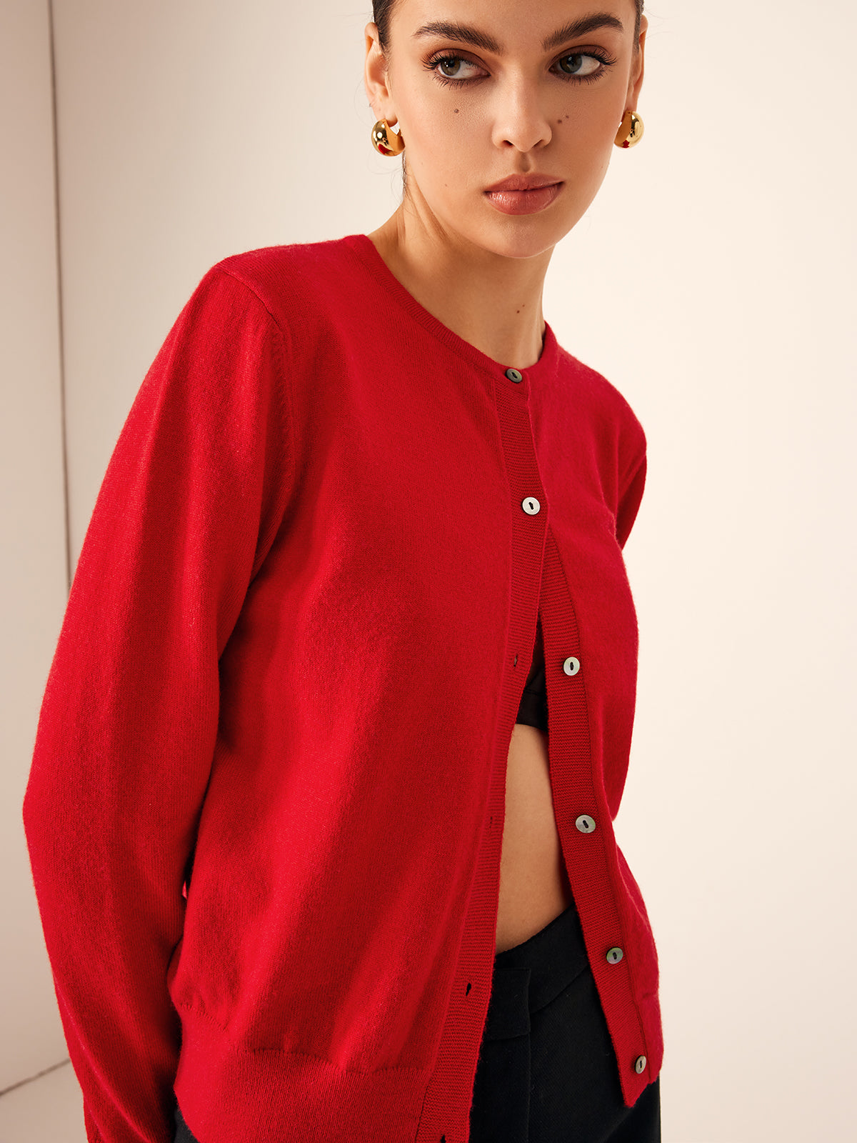 Button Down Cashmere-Blend Cardigan-Chicvia