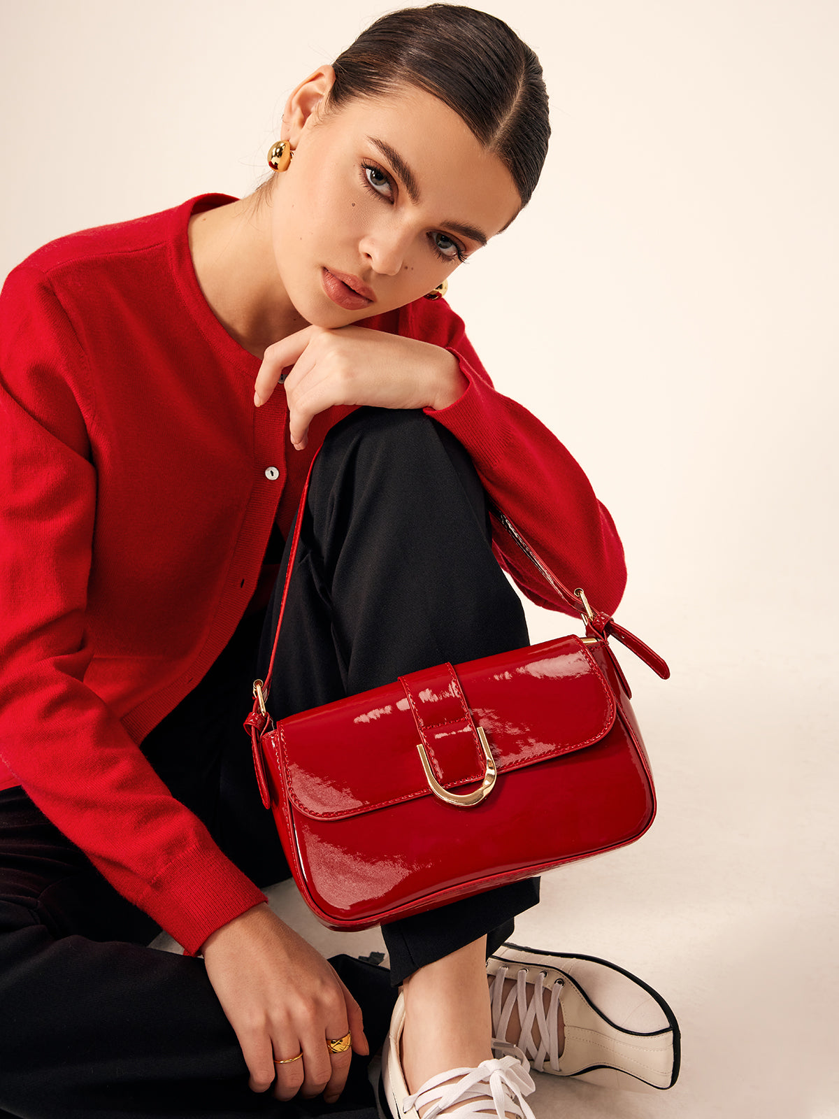 Glossy Buckle Flap Should Bag-Chicvia