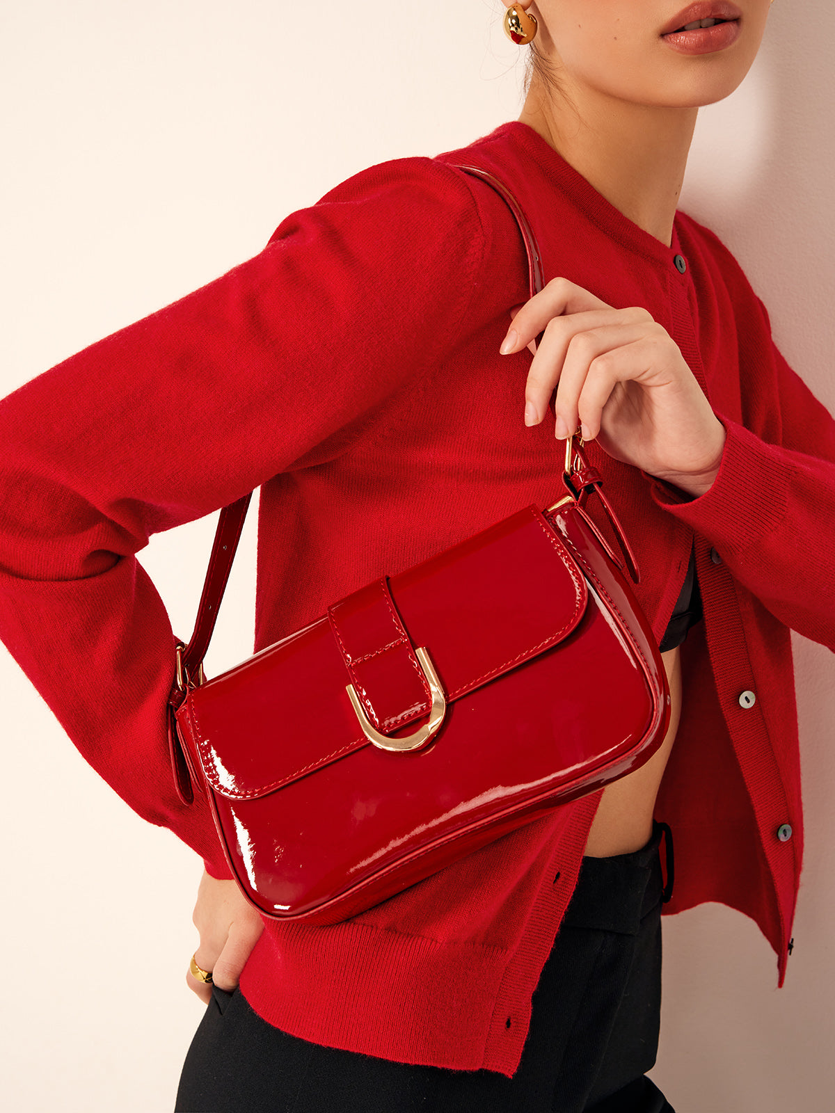 Glossy Buckle Flap Should Bag-Chicvia