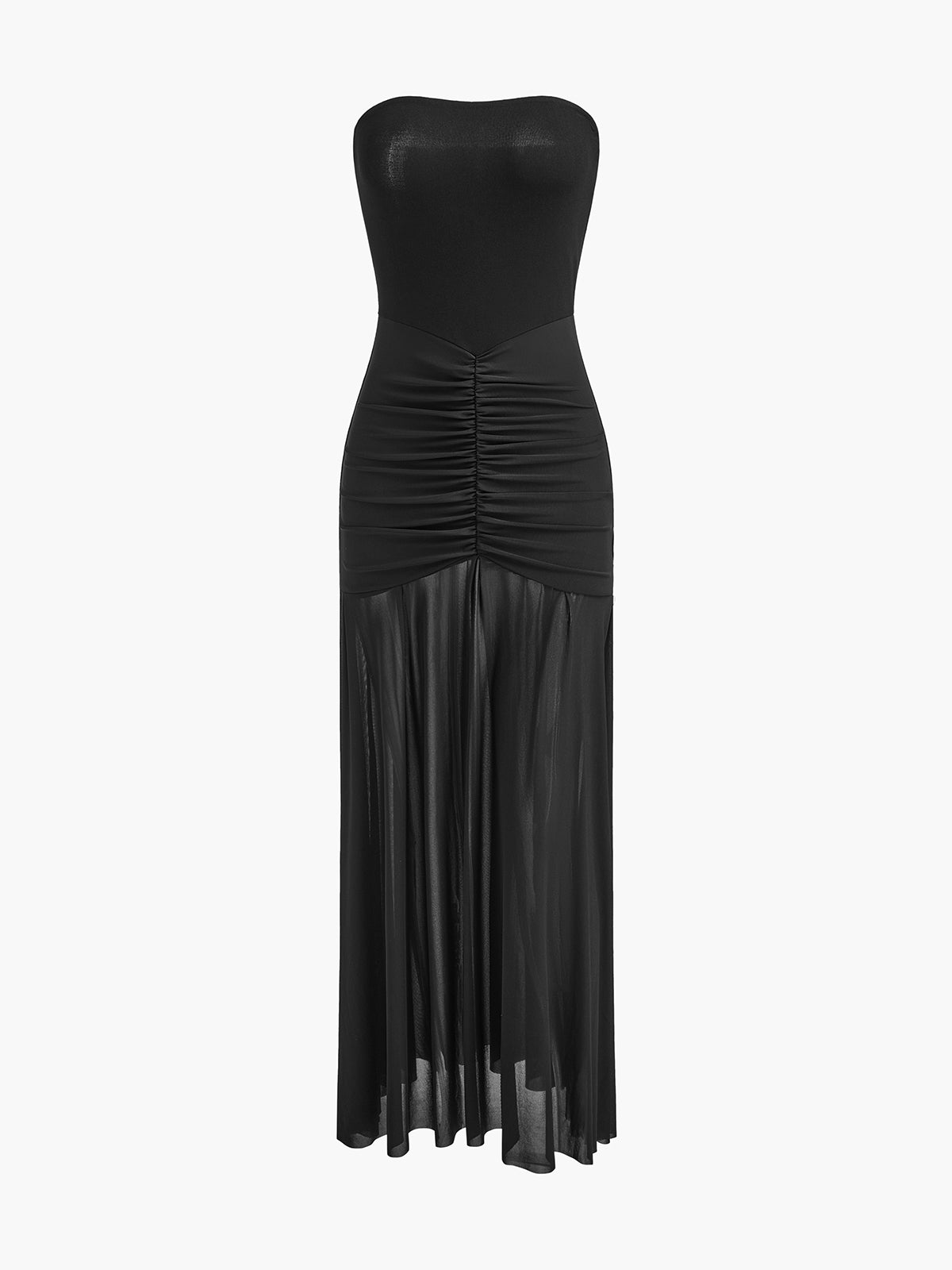 Pleated Mesh Tube Dress With Shawl-Chicvia