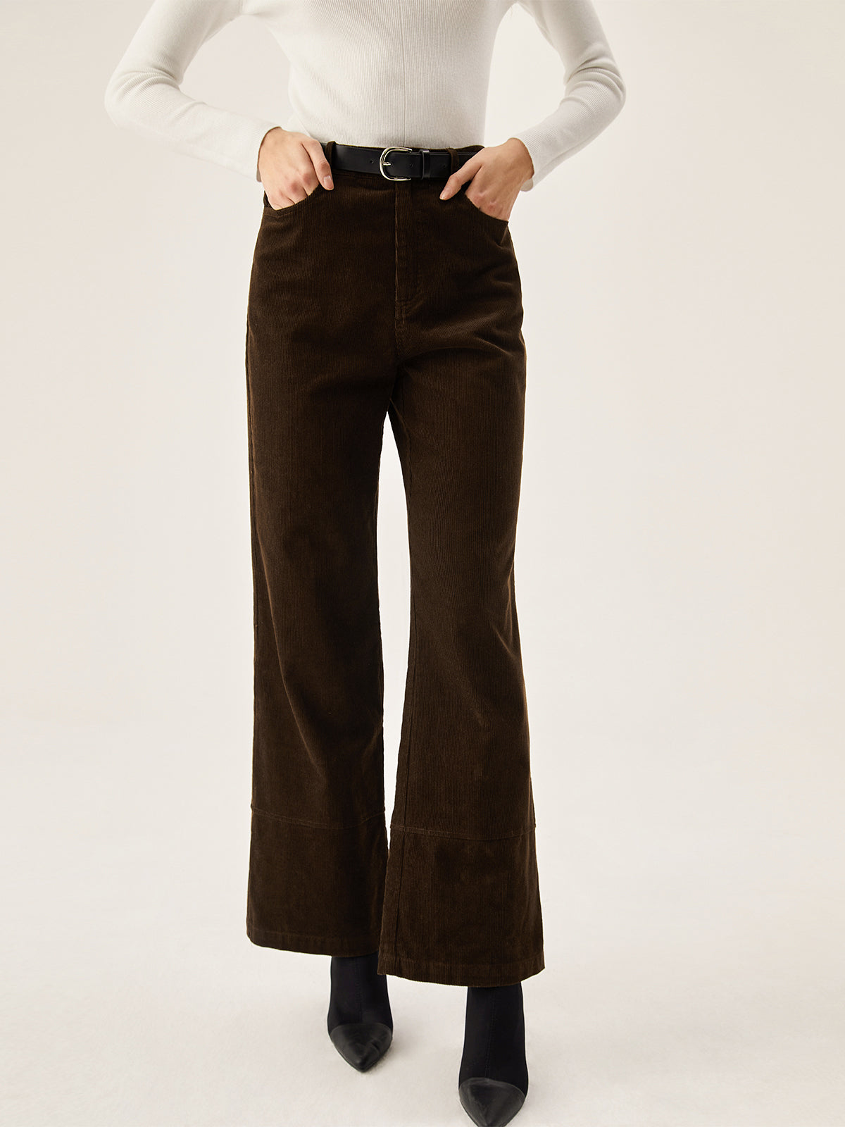 Corduroy Wide Leg Pocket Pants-Chicvia