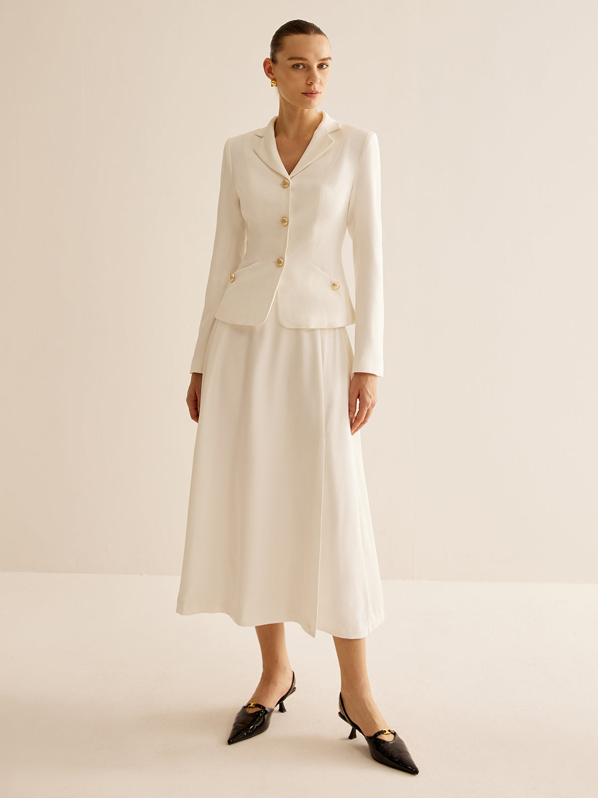 Elegant Metal-Button Blazer-Chicvia