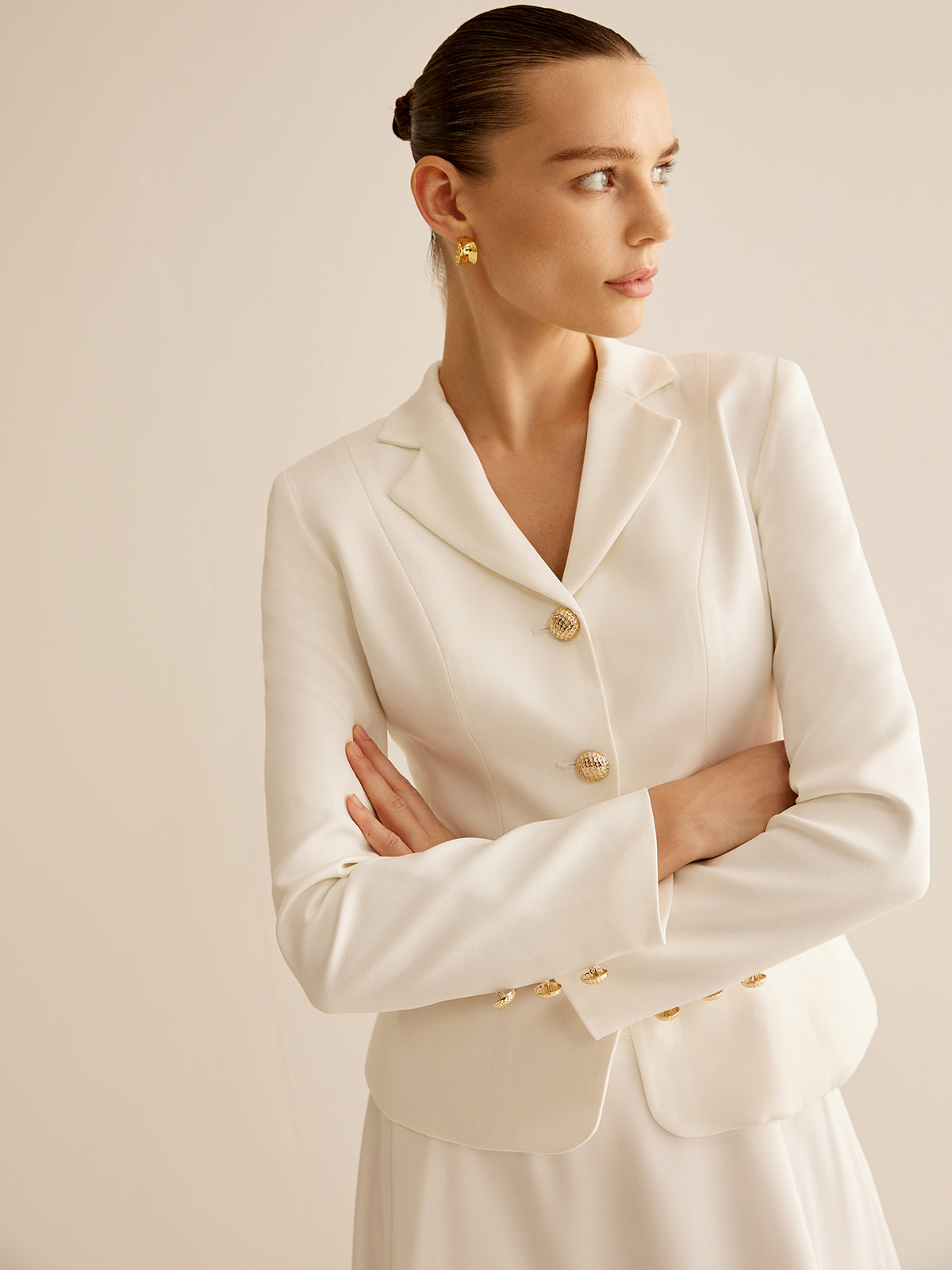 Elegant Metal-Button Blazer-Chicvia