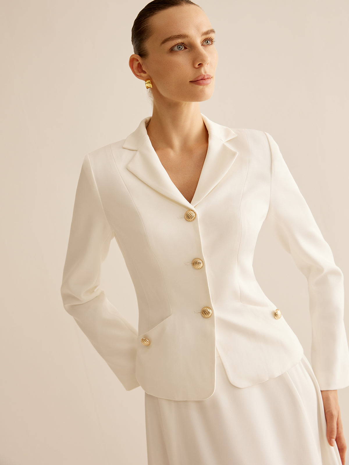 Elegant Metal-Button Blazer-Chicvia