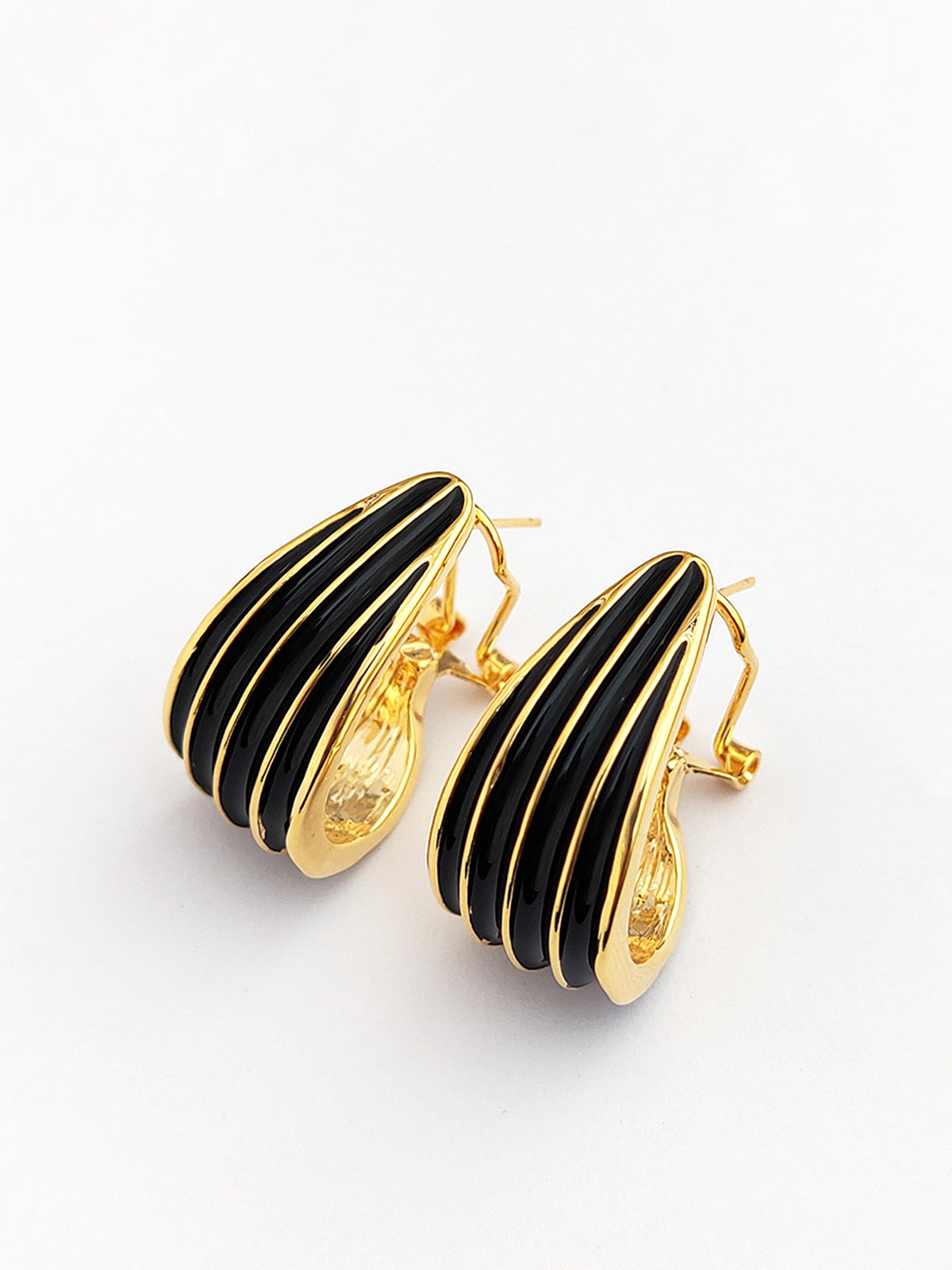Contrast Striped Hoop Earrings-Chicvia