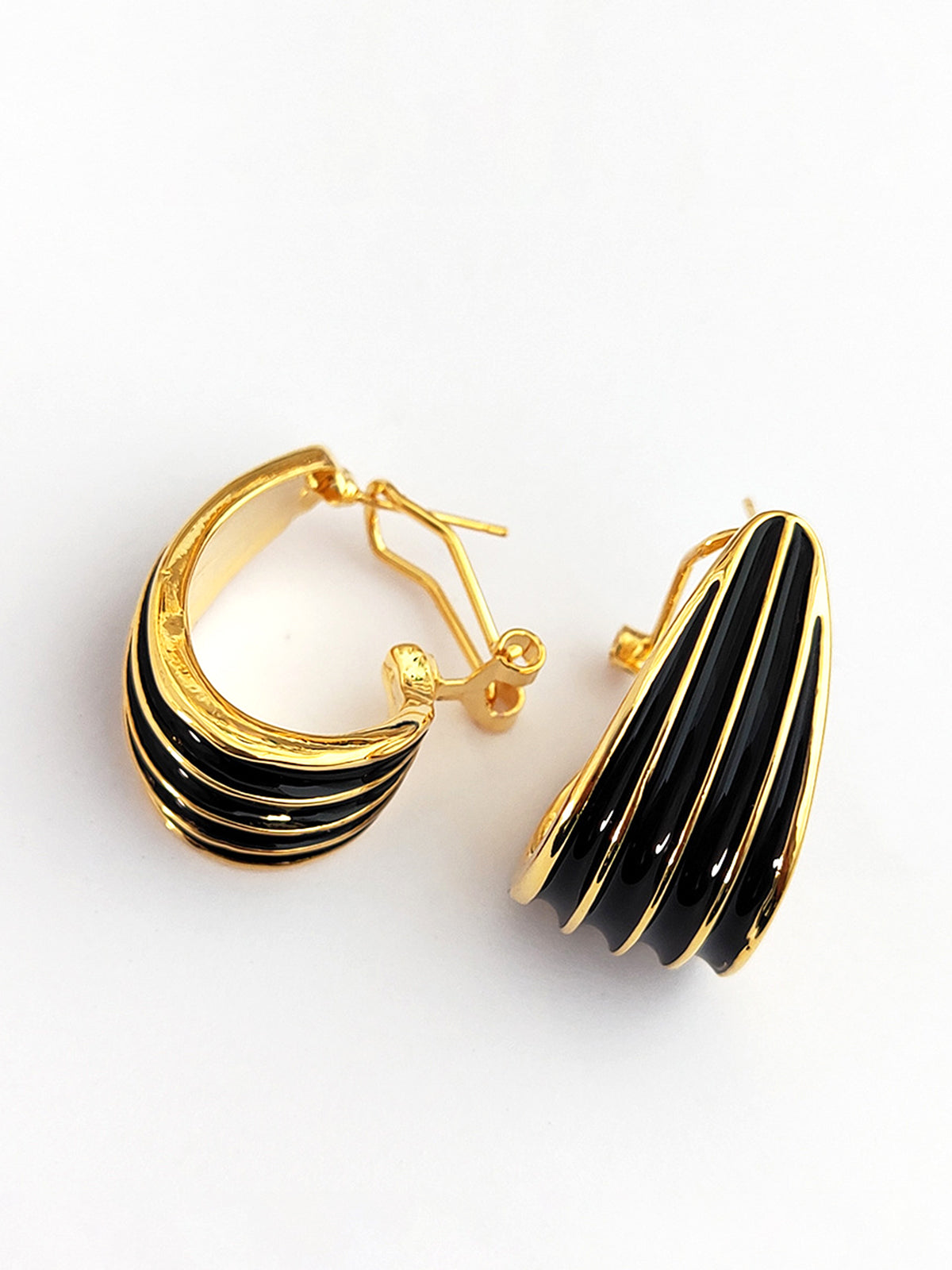 Contrast Striped Hoop Earrings-Chicvia