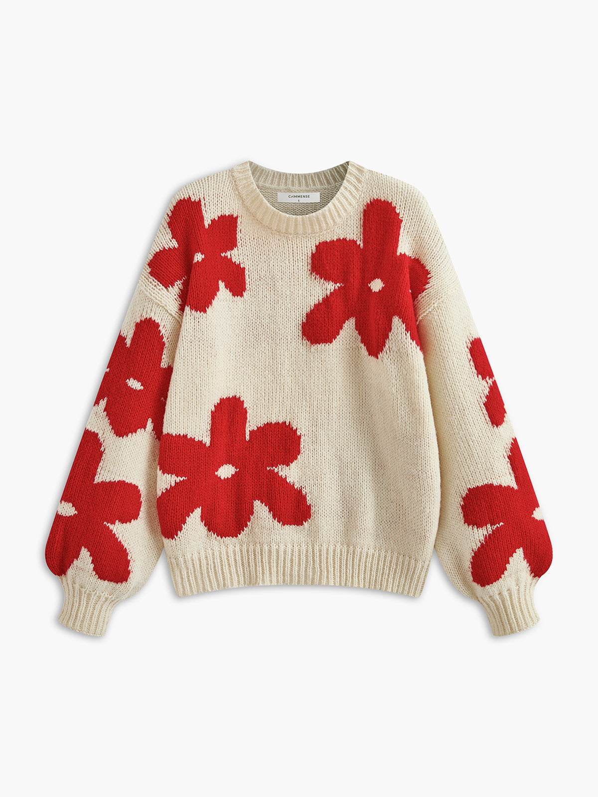 Crew Neck Flower Mechanism Knitting Top-Chicvia