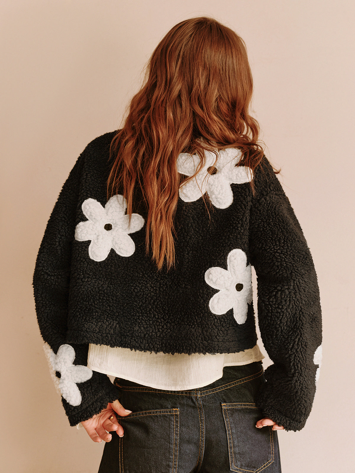 Floral Zipper Fleece Jacket-Chicvia