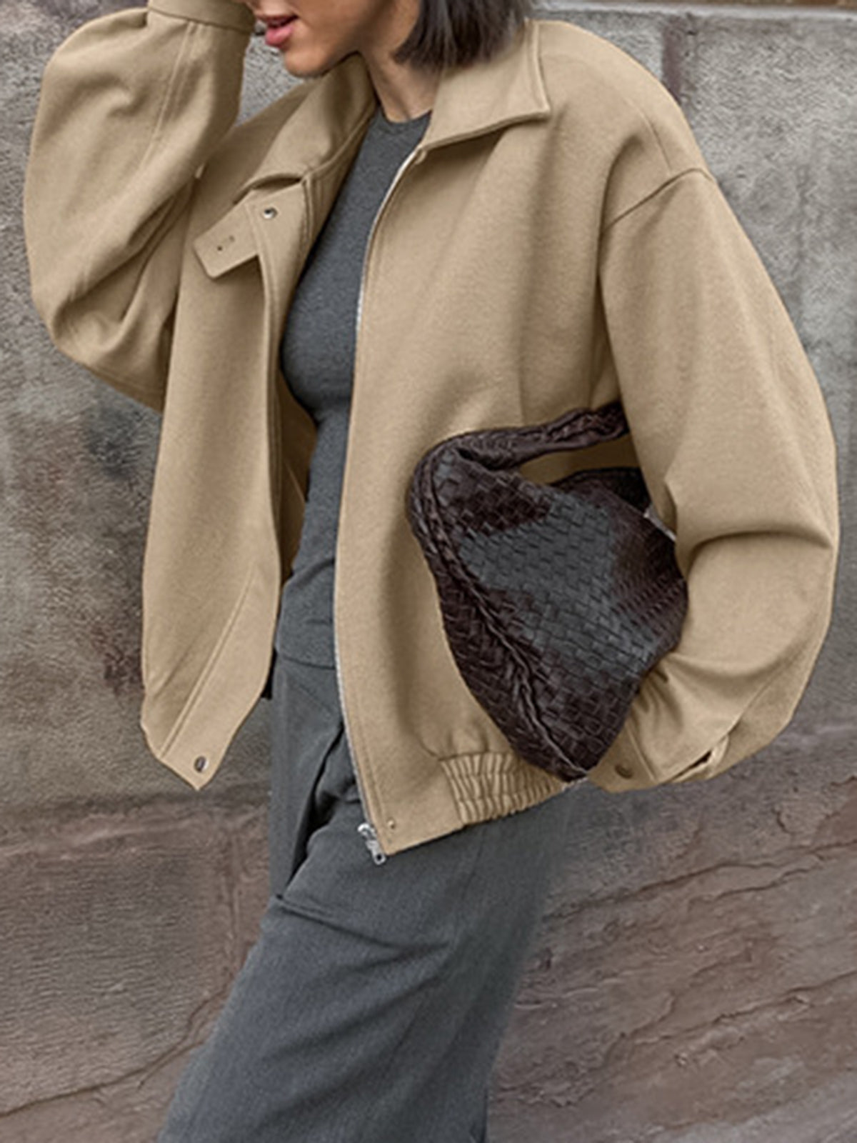 Leisure Plain Zip Polo Jacket-Chicvia