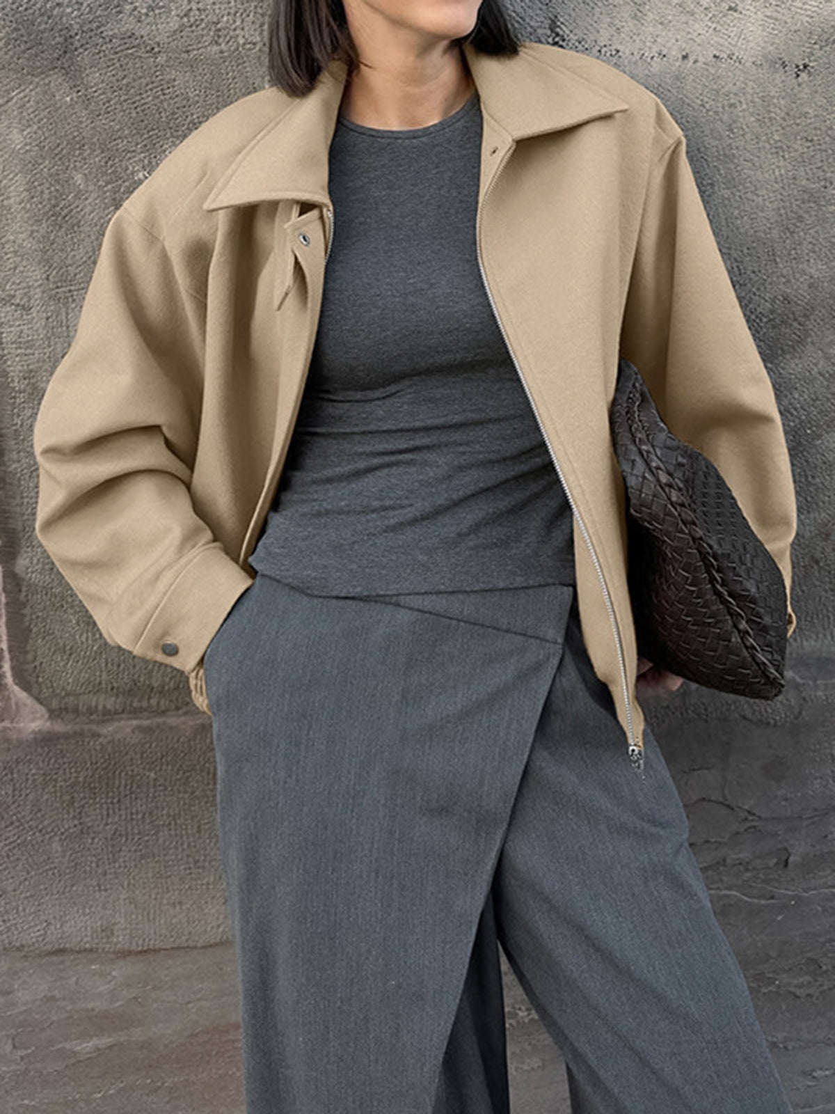 Leisure Plain Zip Polo Jacket-Chicvia