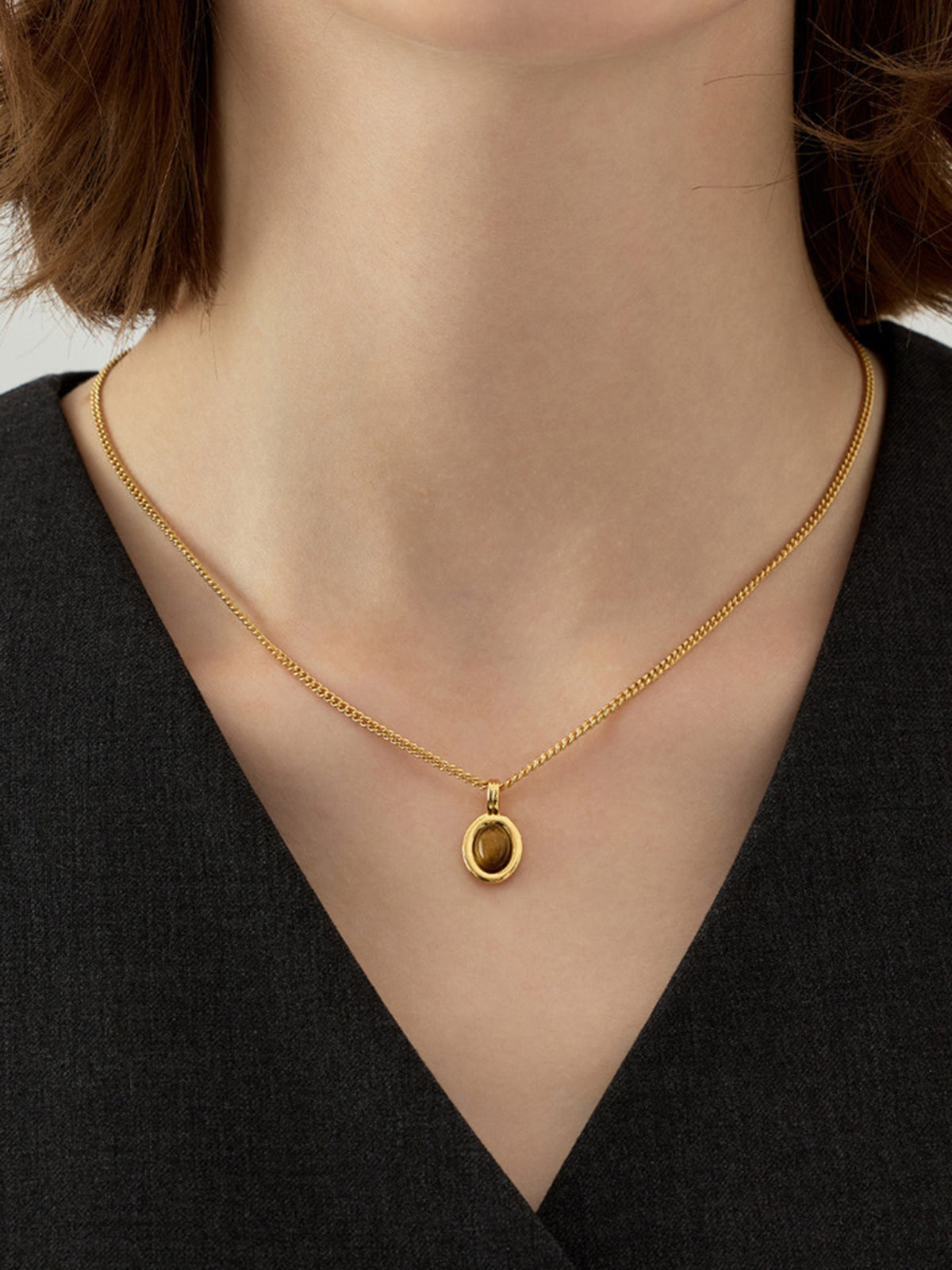 Minimalist Tiger Eye Pendant Necklace-Chicvia