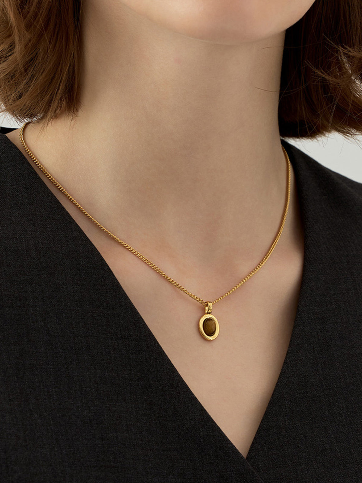 Minimalist Tiger Eye Pendant Necklace-Chicvia