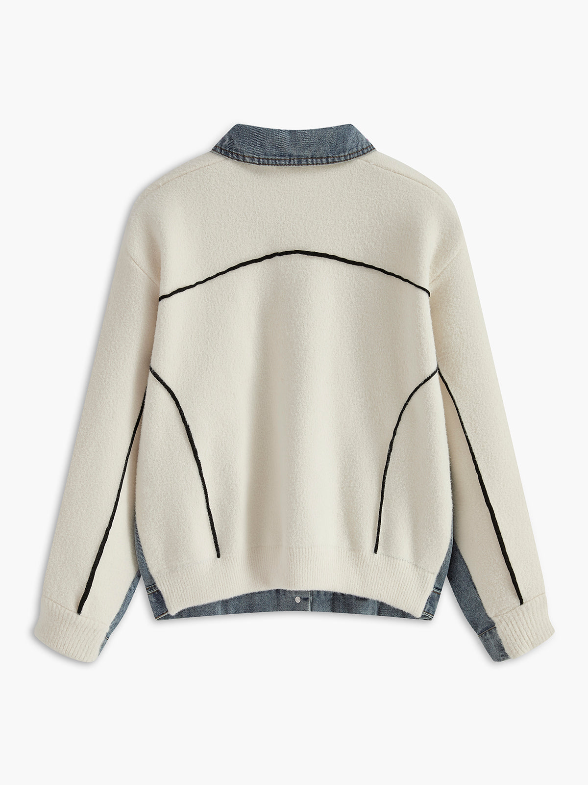 Denim Panel Knit Lapel Outerwear-Chicvia