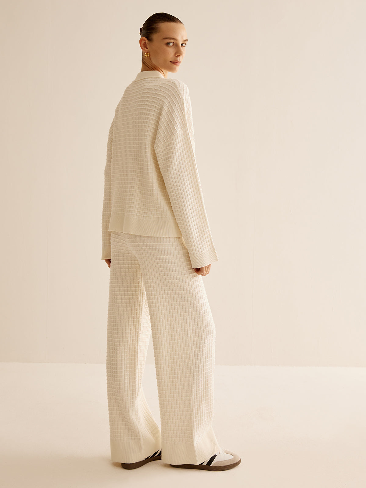 Plaid Button Down Lapel Cardigan-Chicvia