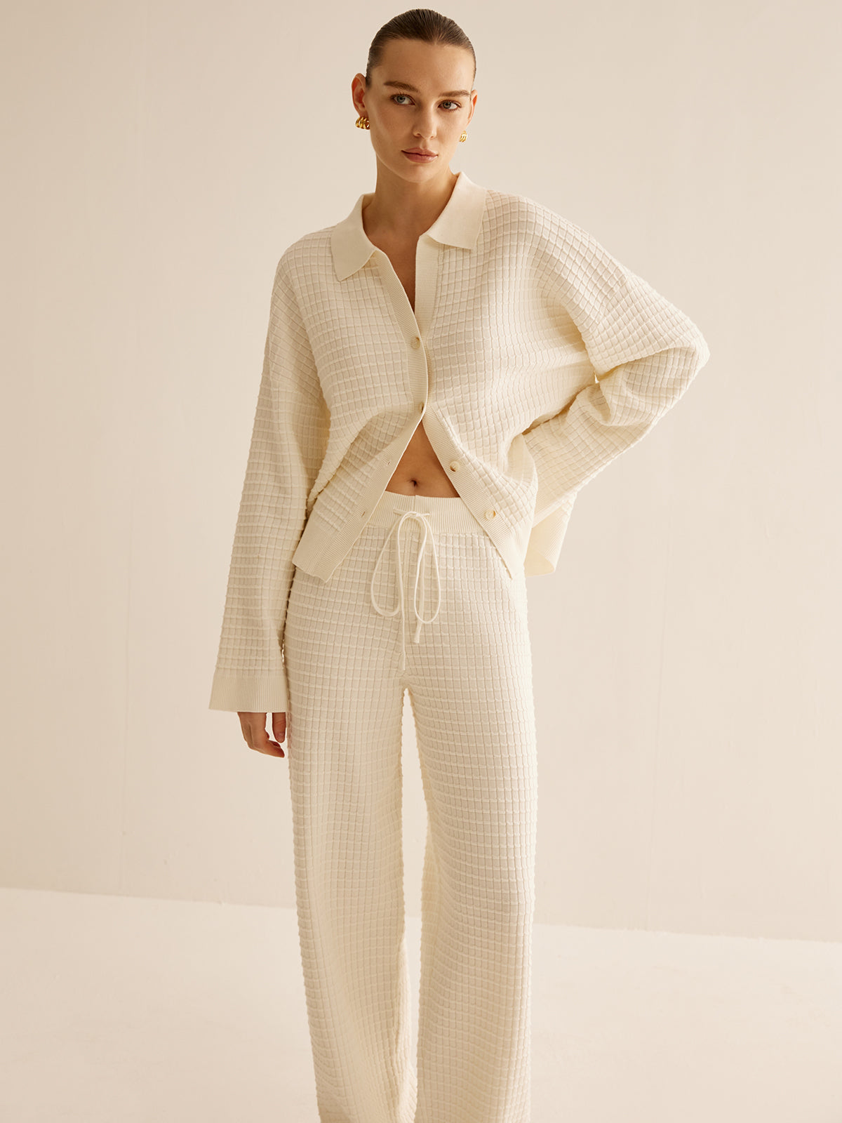 Plaid Button Down Lapel Cardigan-Chicvia