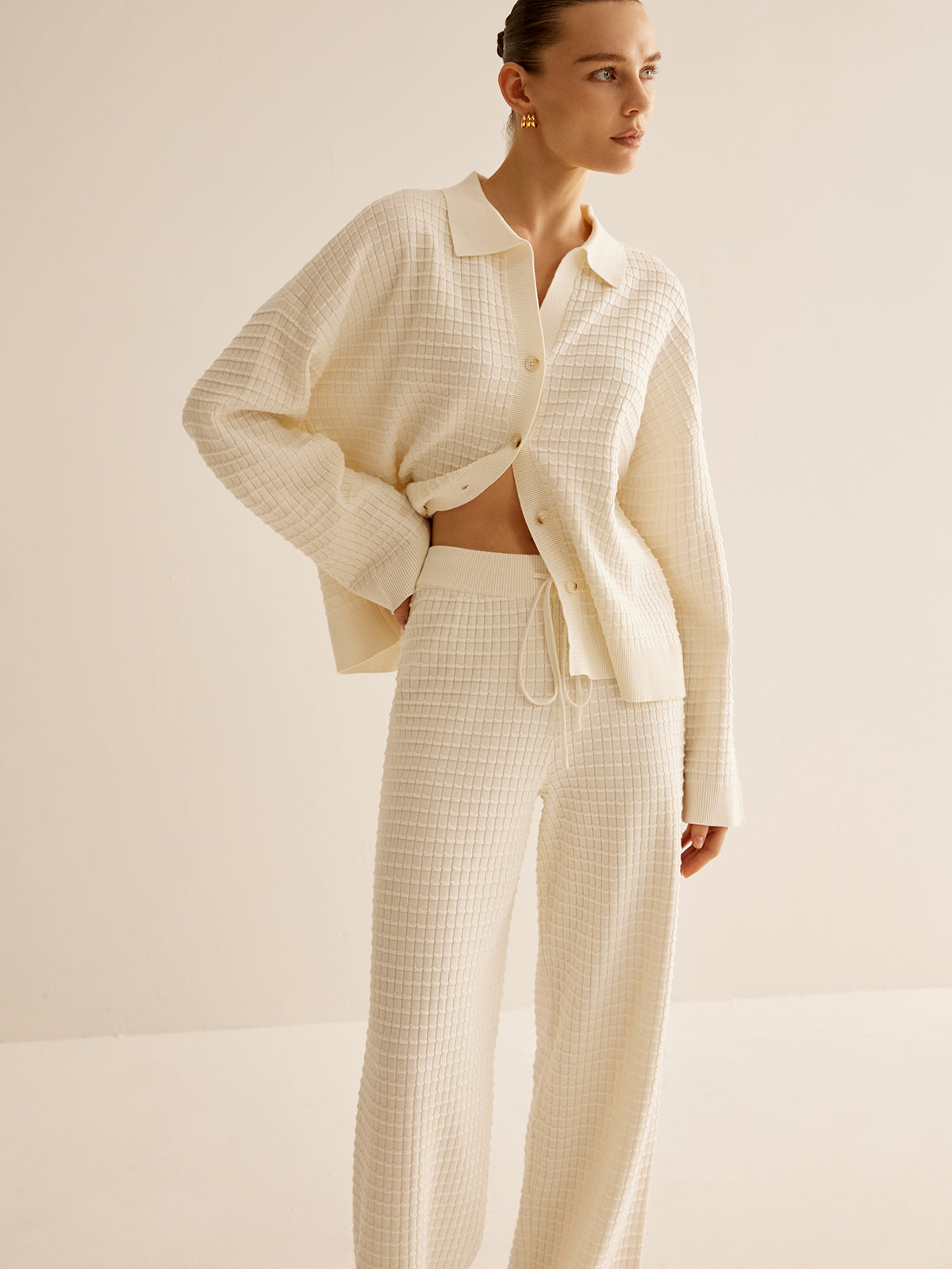 Plaid Button Down Lapel Cardigan-Chicvia