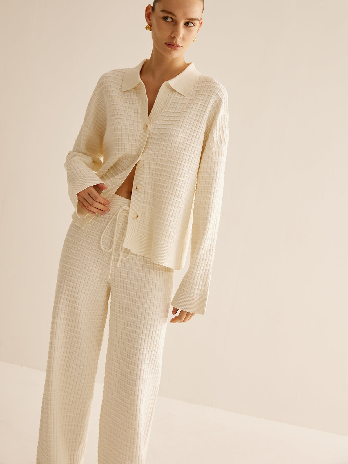 Plaid Button Down Lapel Cardigan-Chicvia