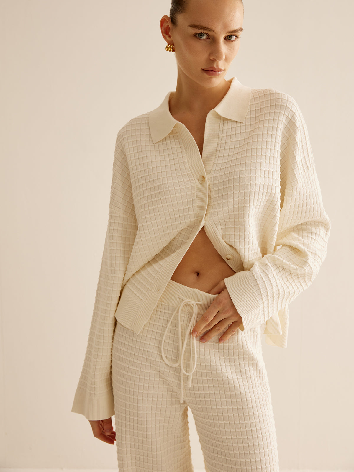 Plaid Button Down Lapel Cardigan-Chicvia