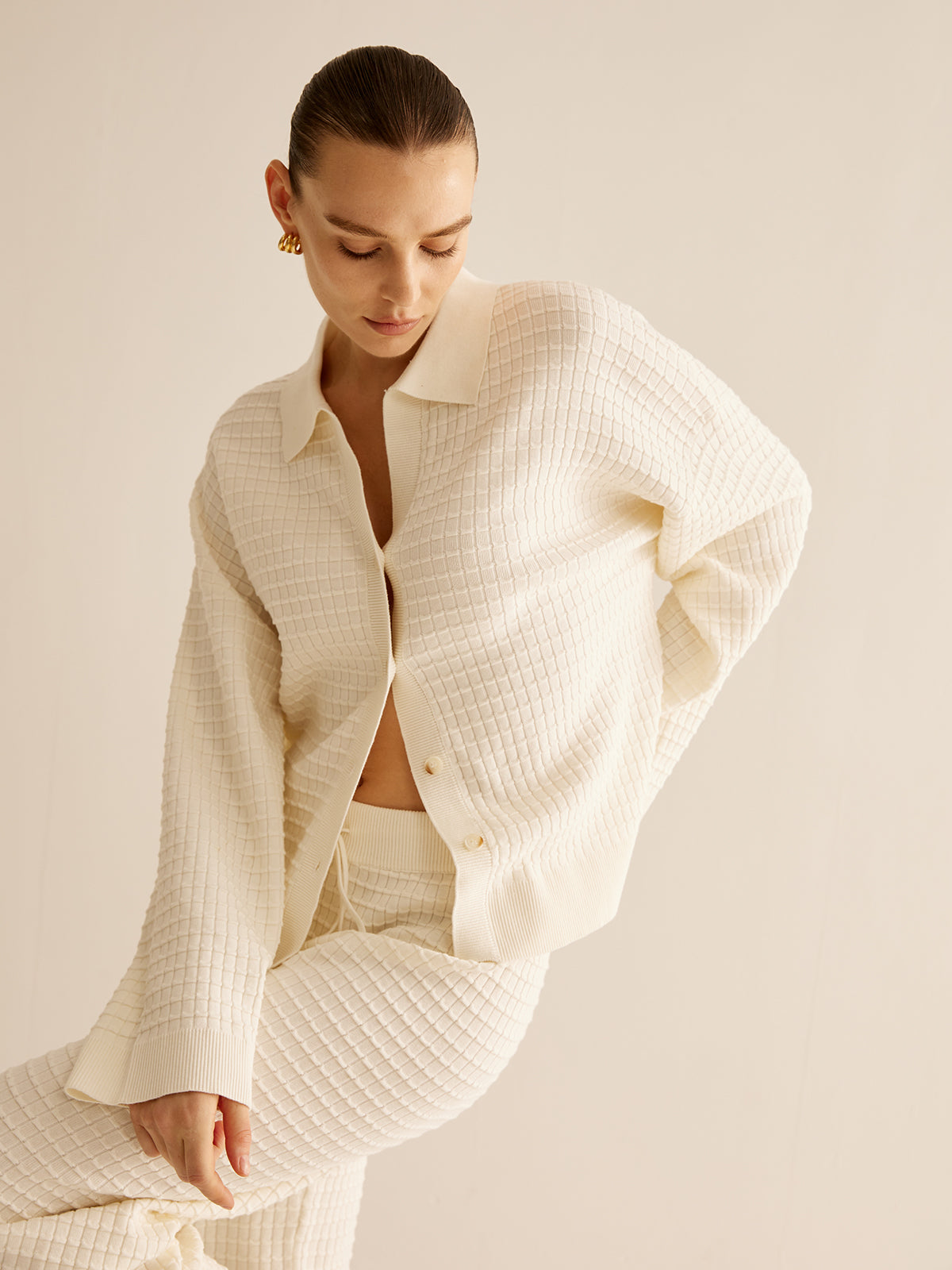 Plaid Button Down Lapel Cardigan-Chicvia