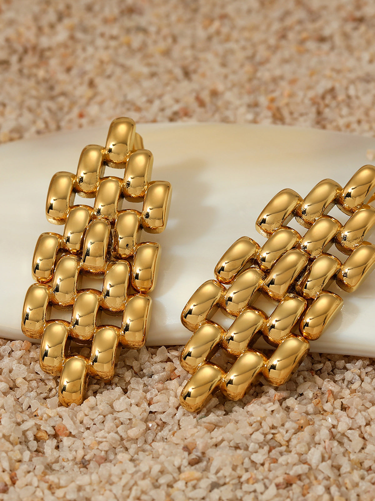 Hollow Beaded Chain Pendant Earrings-Chicvia