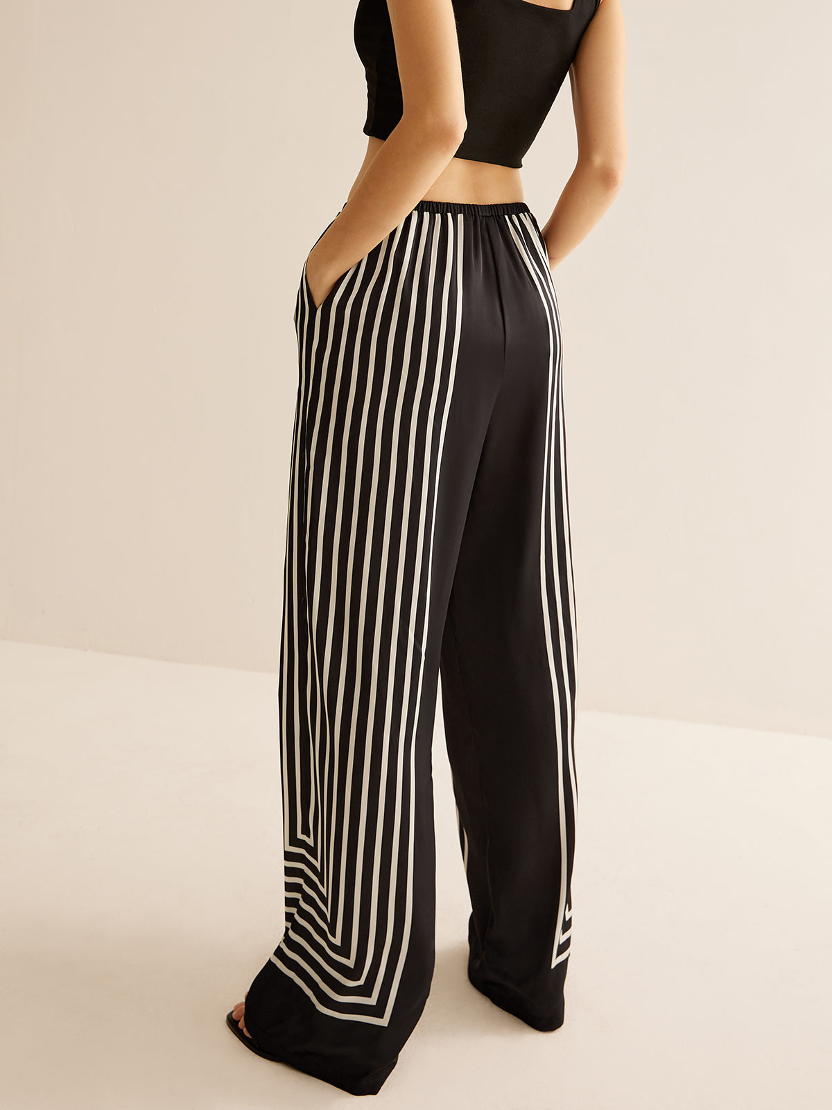 Geometric Pinstripe Satin Pants-Chicvia