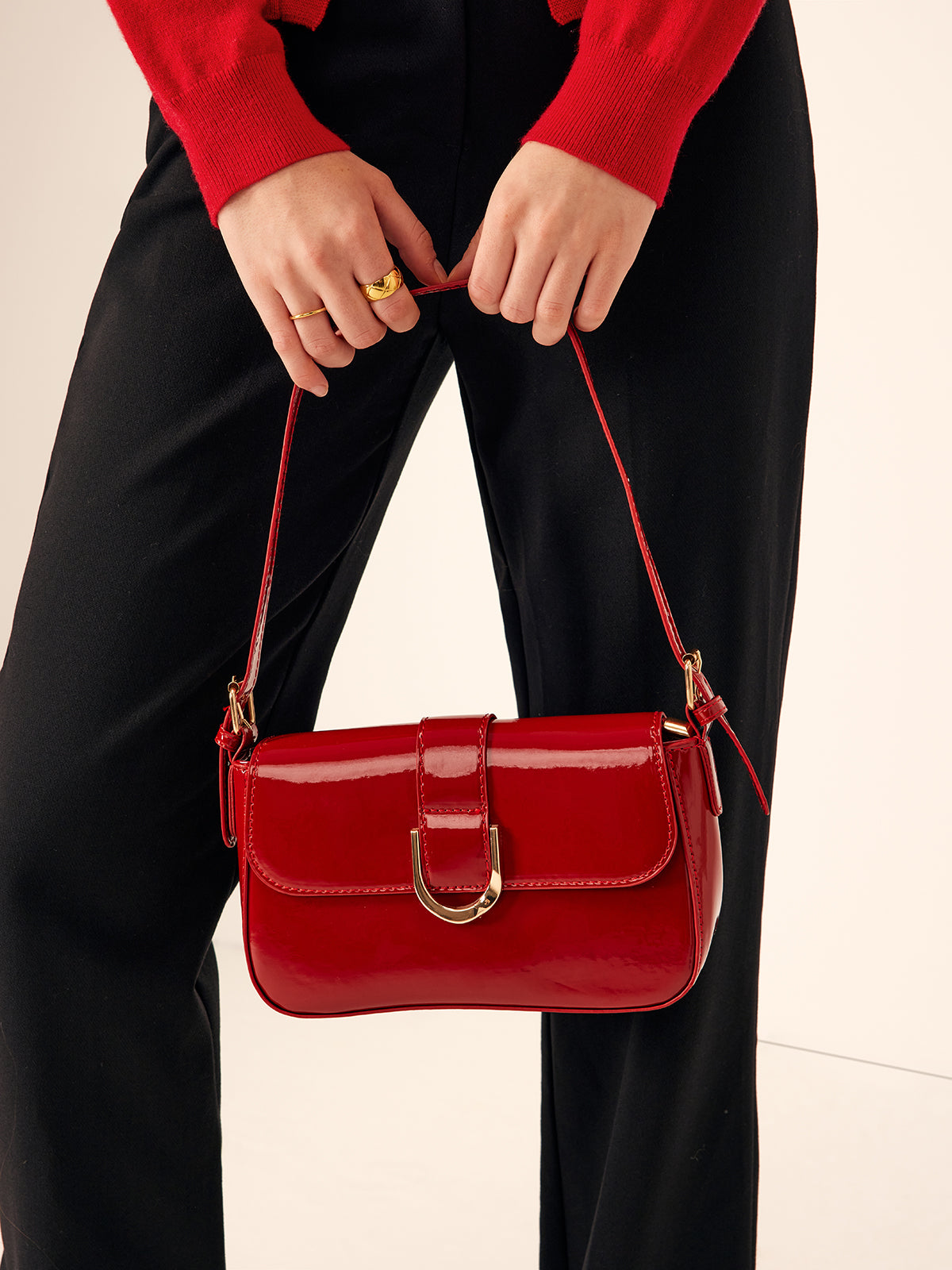 Glossy Buckle Flap Should Bag-Chicvia