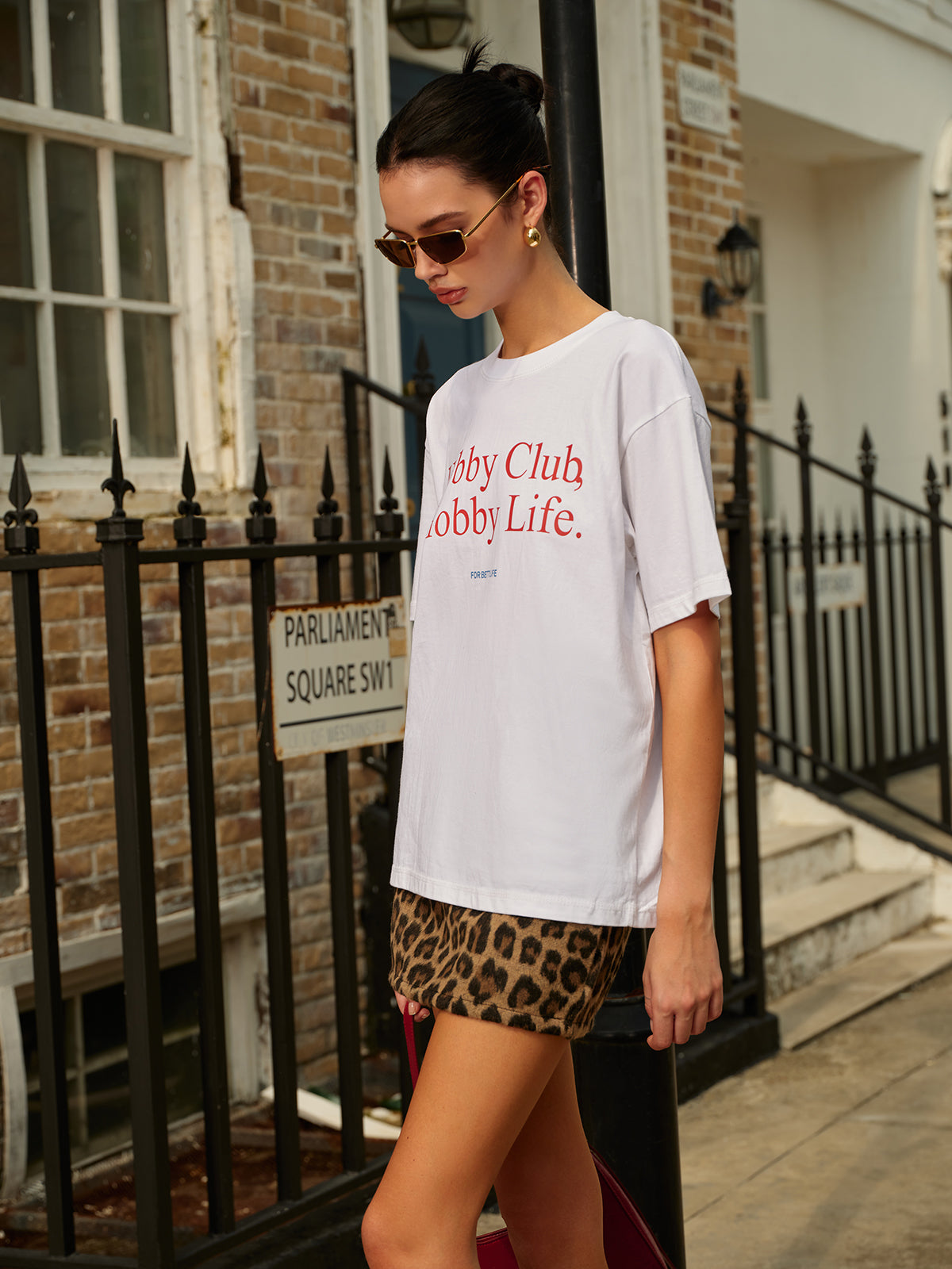 Cotton Letter Printed Short Sleeve T-Shirt-Chicvia