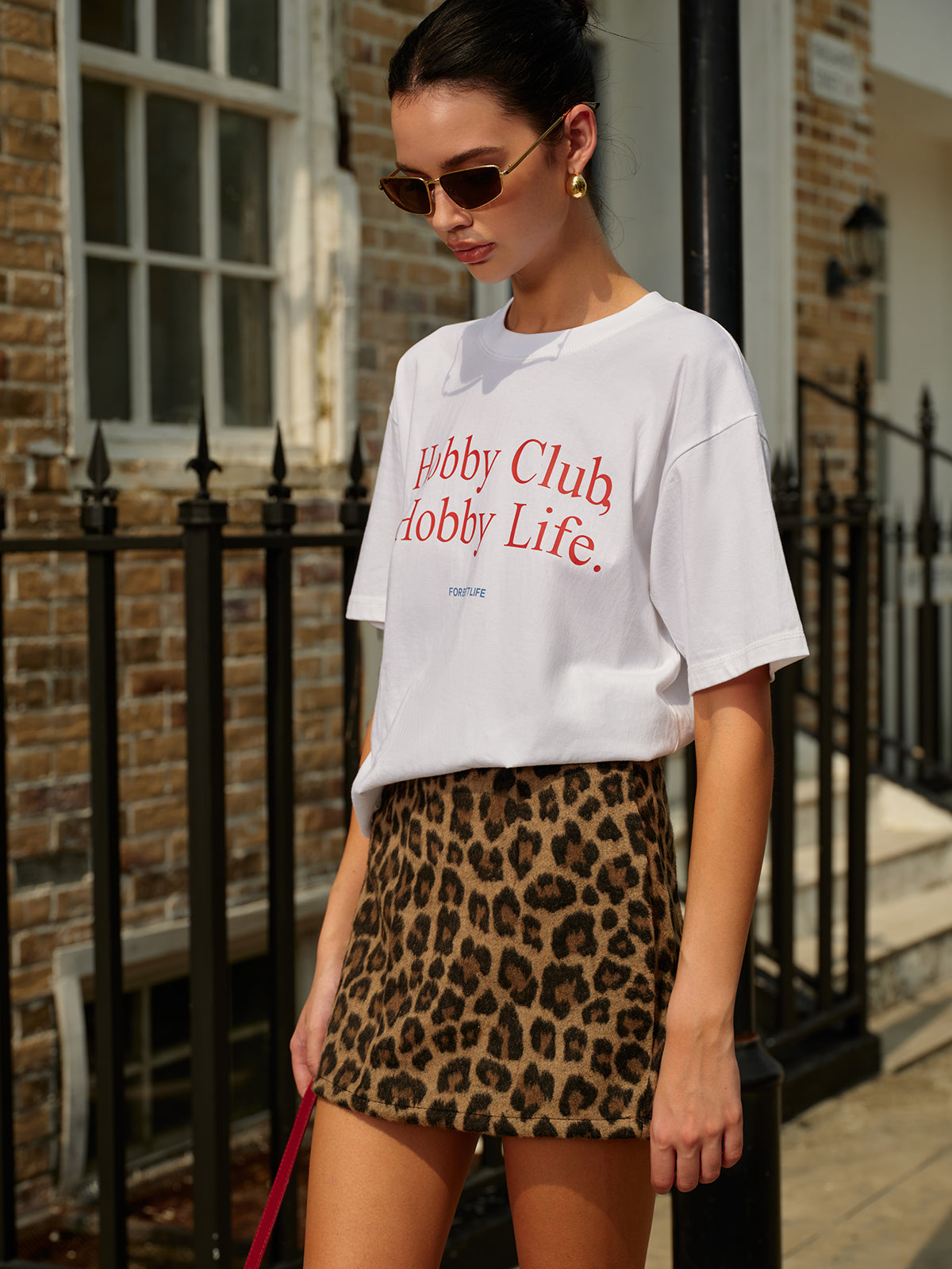 Cotton Letter Printed Short Sleeve T-Shirt-Chicvia