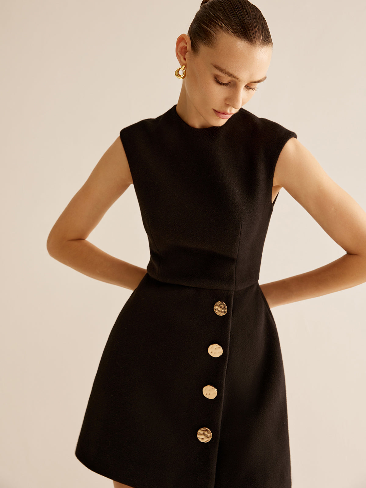 Metal-Decor Zipper Tank Dress-Chicvia