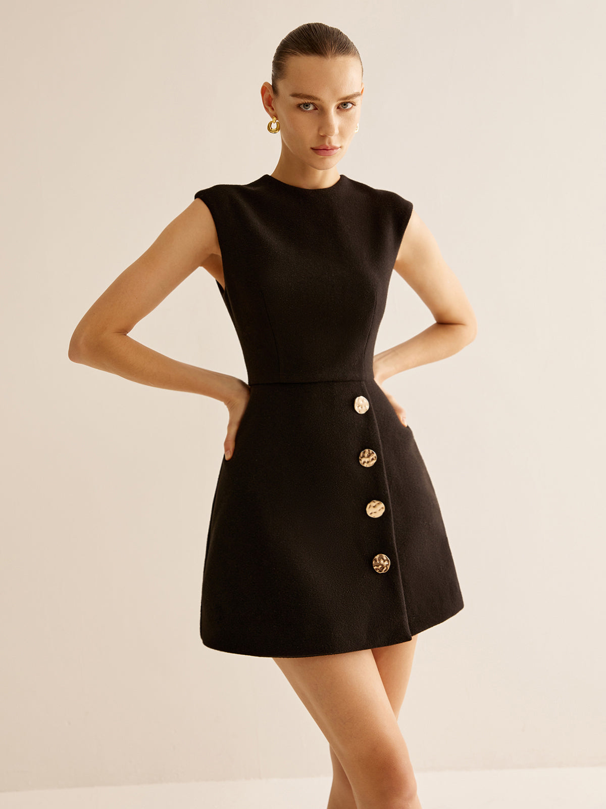 Metal-Decor Zipper Tank Dress-Chicvia