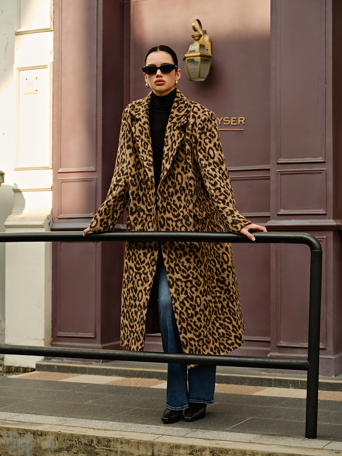 Leopard Pockets Long Wool Coat-Chicvia