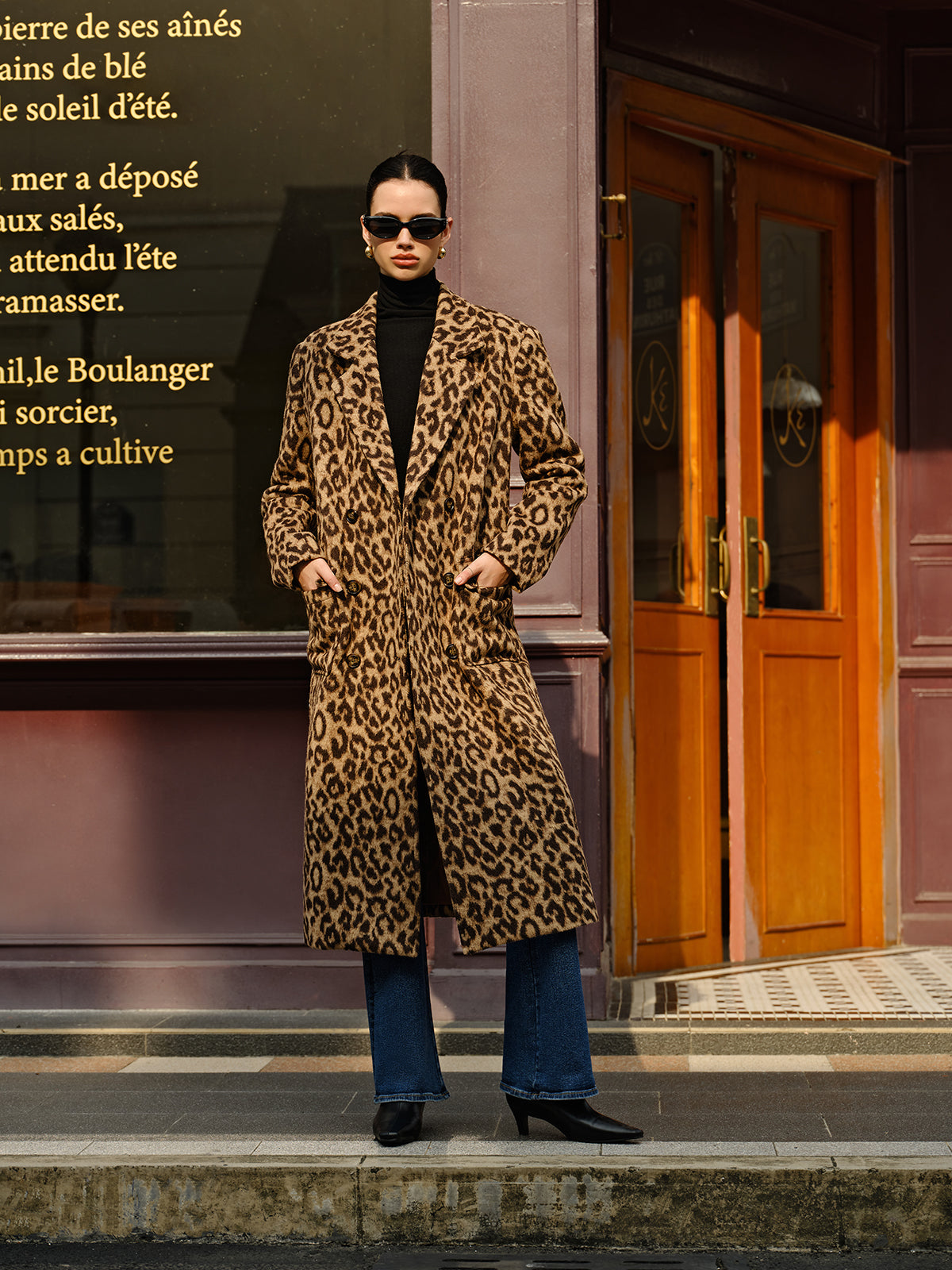 Leopard Pockets Long Wool Coat-Chicvia