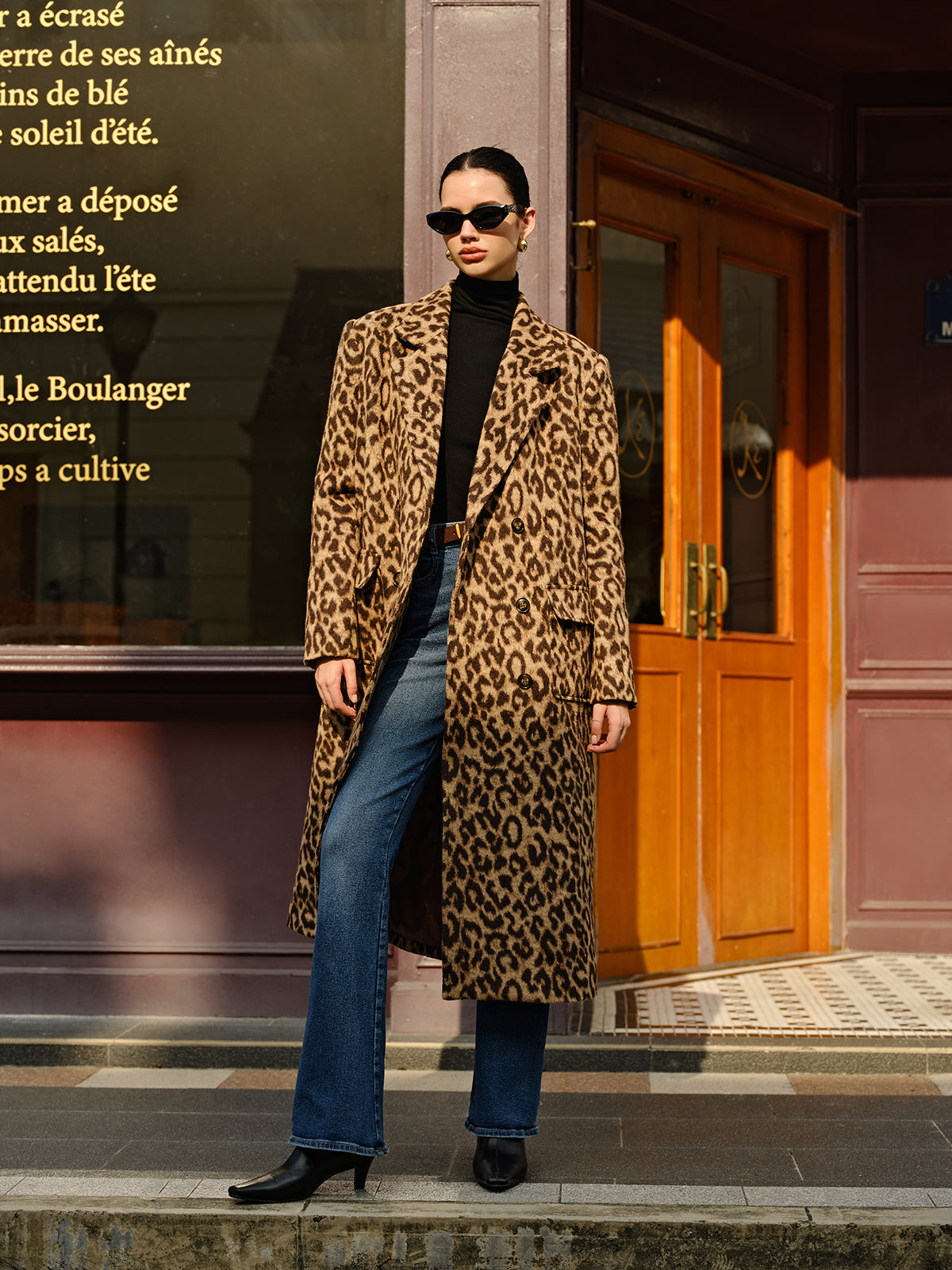 Leopard Pockets Long Wool Coat-Chicvia