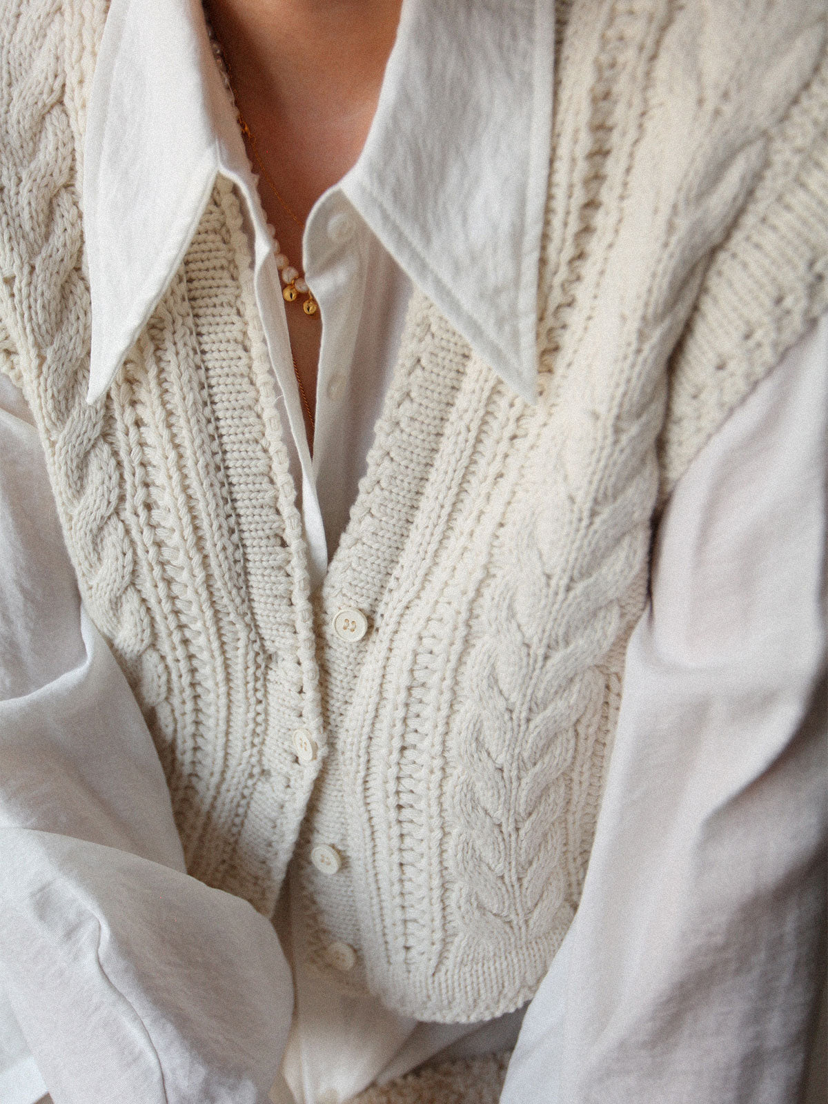 Chunky Knit V-Neck Button Cardigan-Chicvia