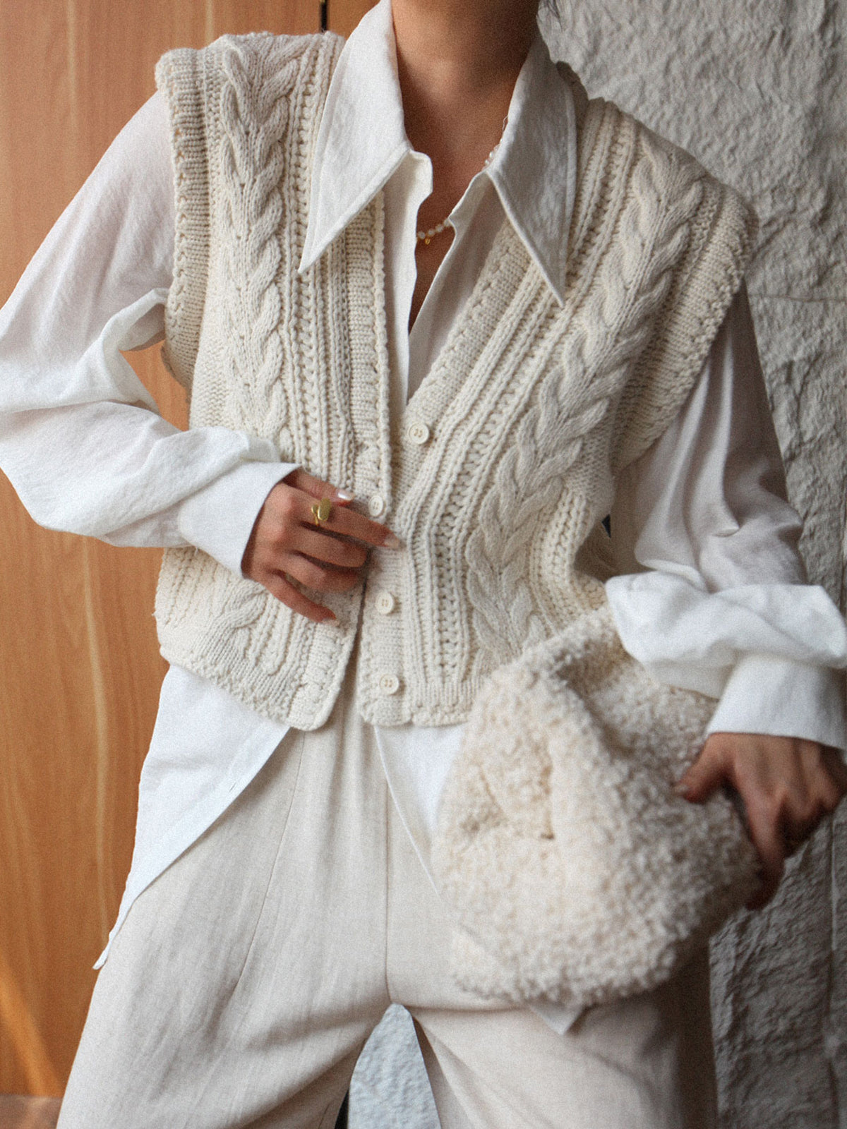 Chunky Knit V-Neck Button Cardigan-Chicvia