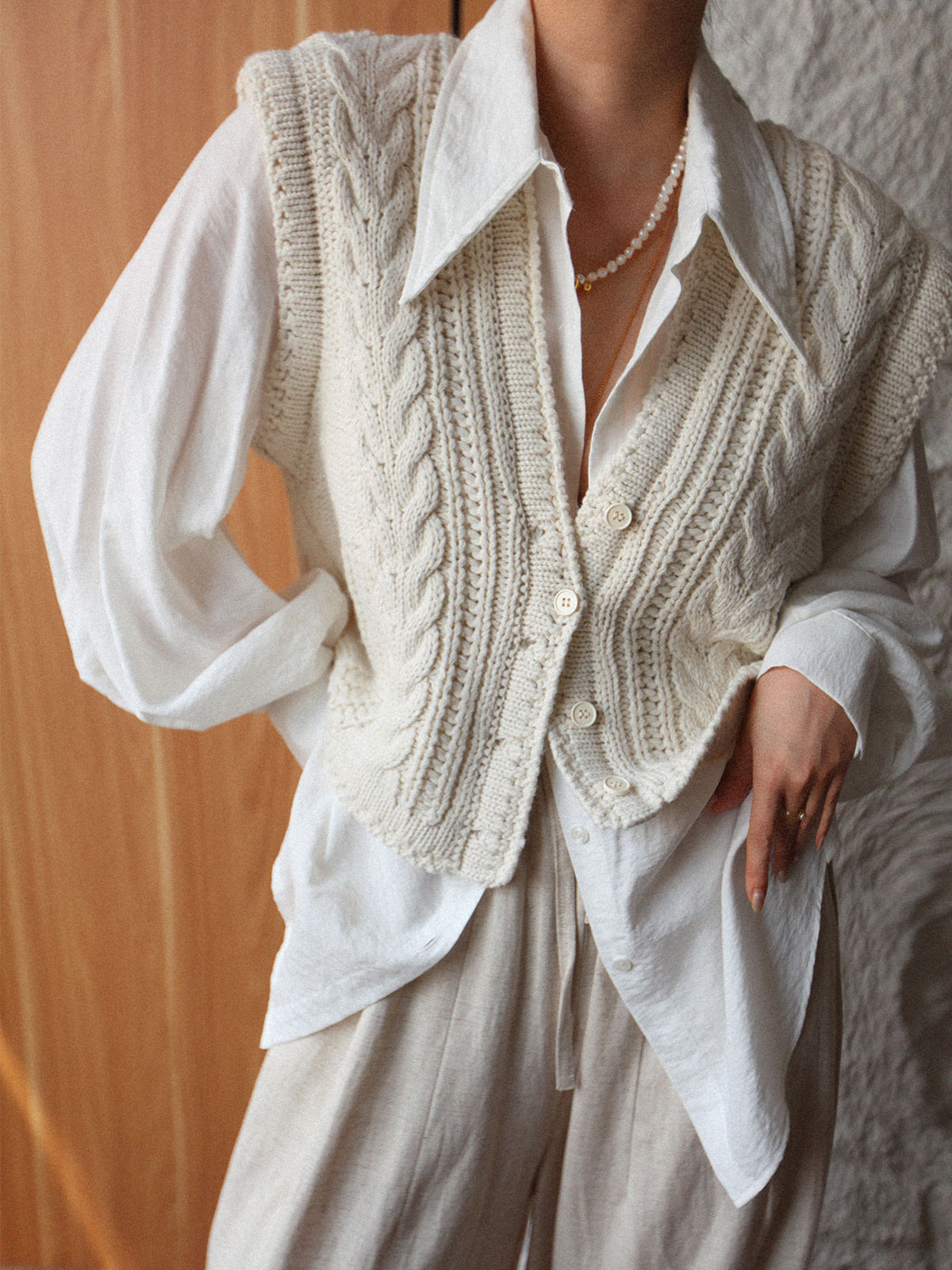 Chunky Knit V-Neck Button Cardigan-Chicvia