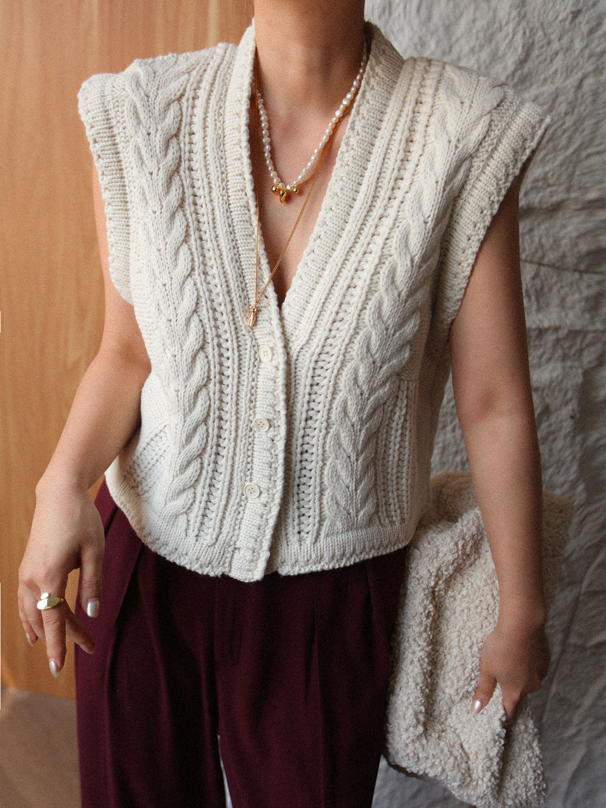 Chunky Knit V-Neck Button Cardigan-Chicvia