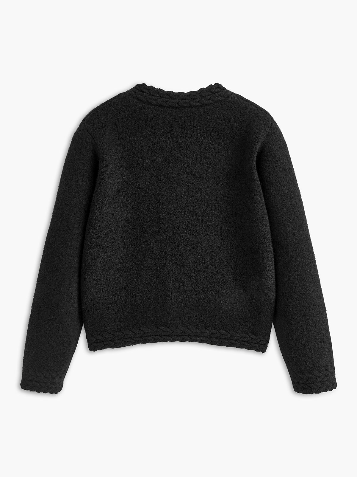 Cable Knit-Trim Breasted Cardigan-Chicvia