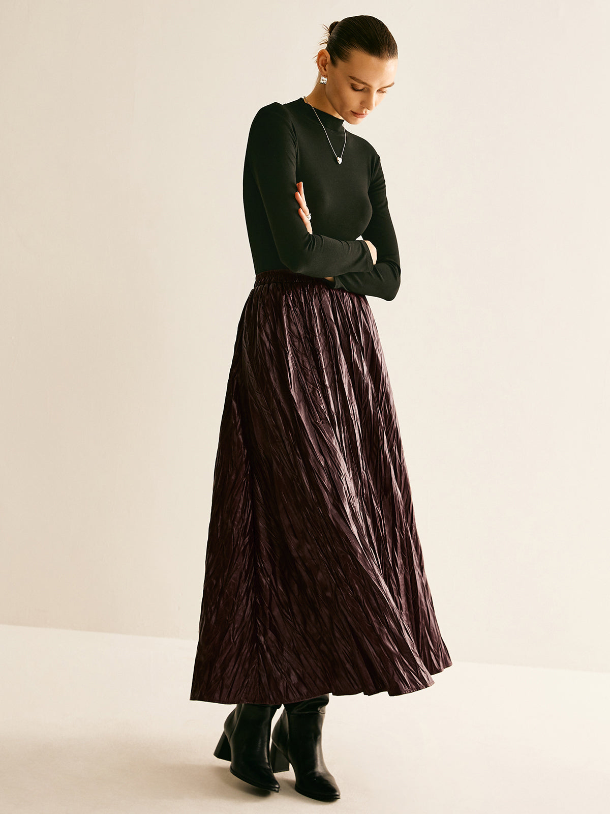 Elastic Waist Faux Leather Skirt-Chicvia