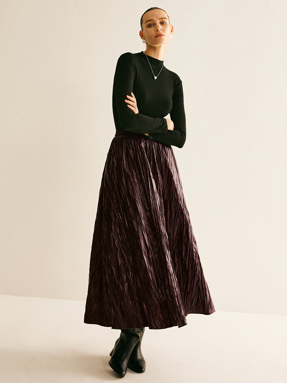 Elastic Waist Faux Leather Skirt-Chicvia