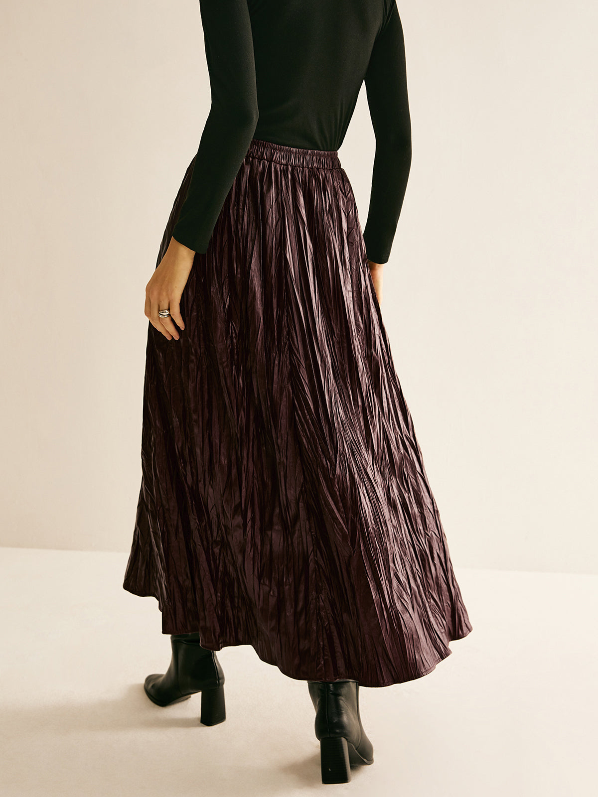 Elastic Waist Faux Leather Skirt-Chicvia