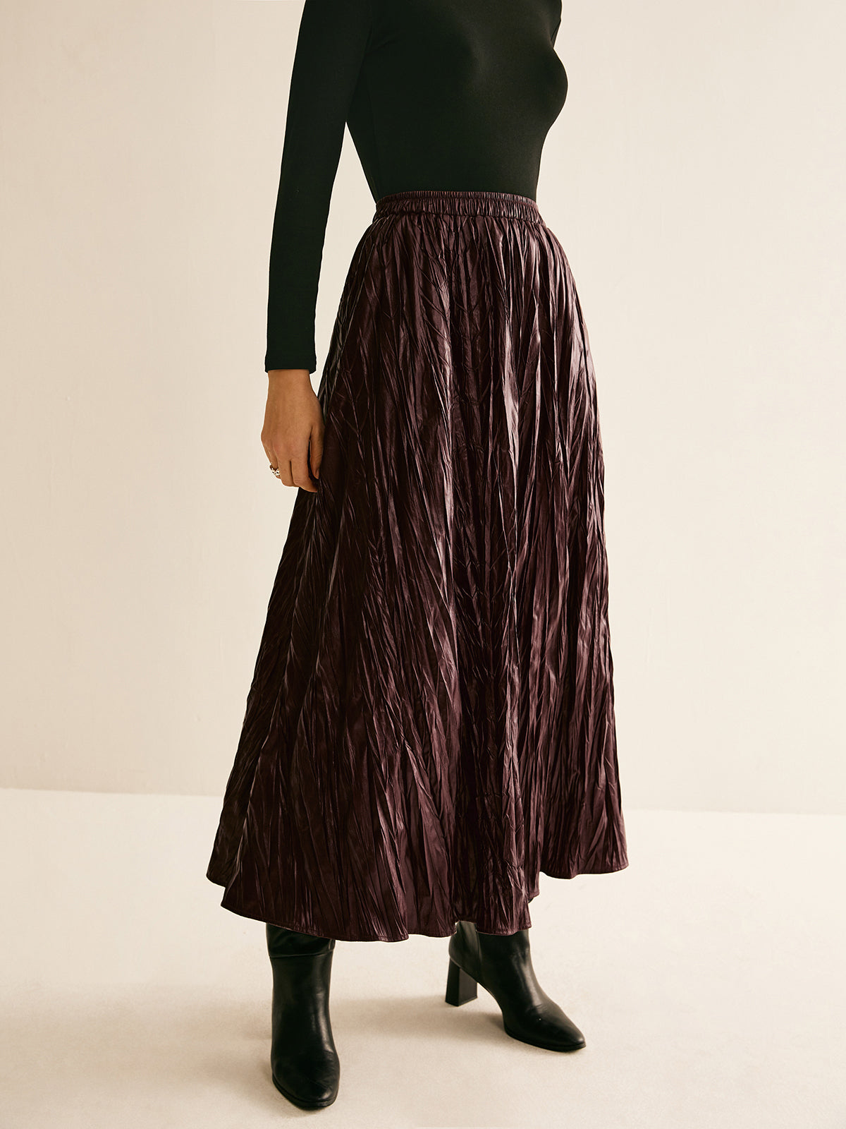 Elastic Waist Faux Leather Skirt-Chicvia