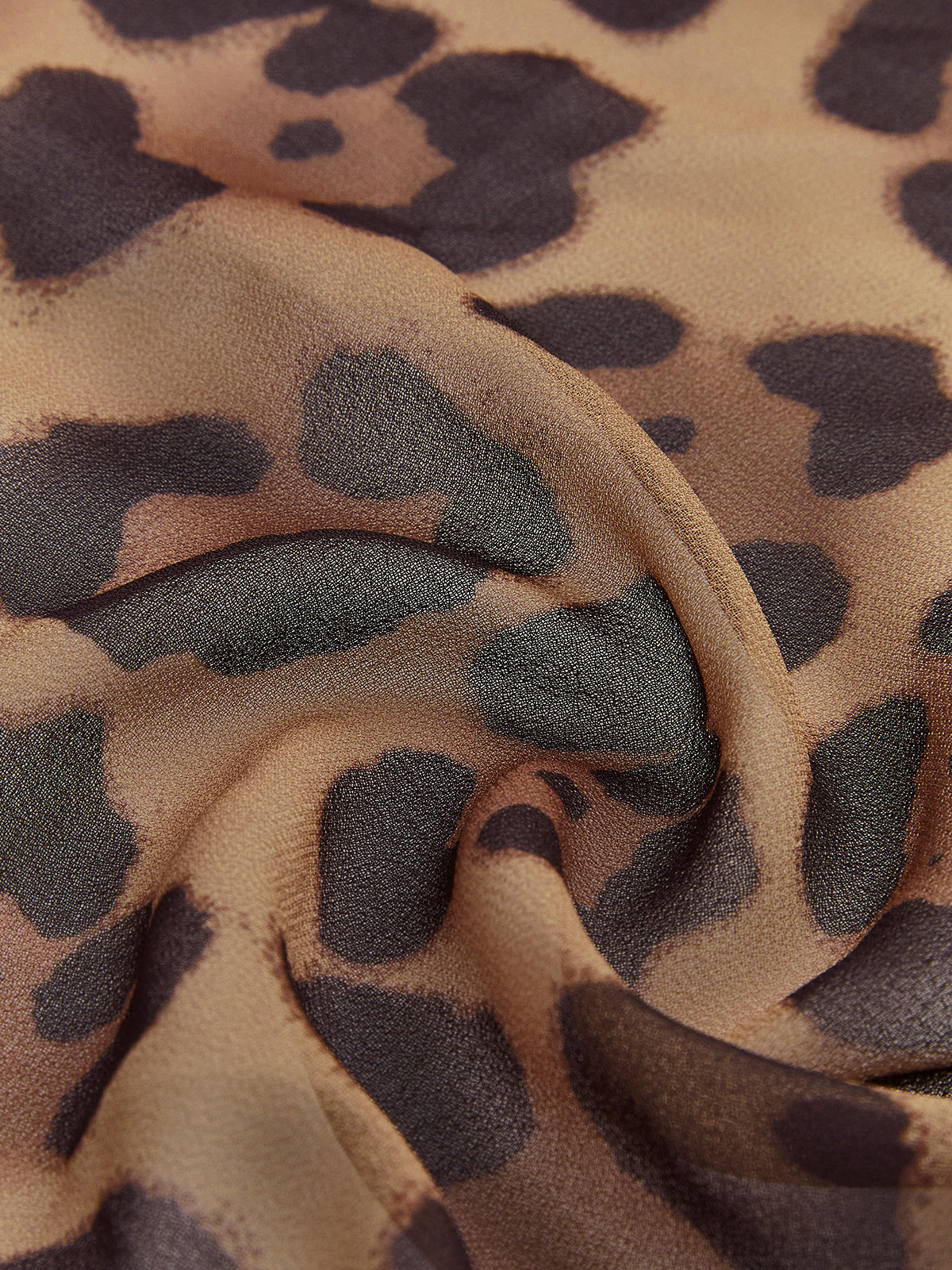 Leopard Print Semi-Sheer Ruffle V-Neck Blouse-Chicvia