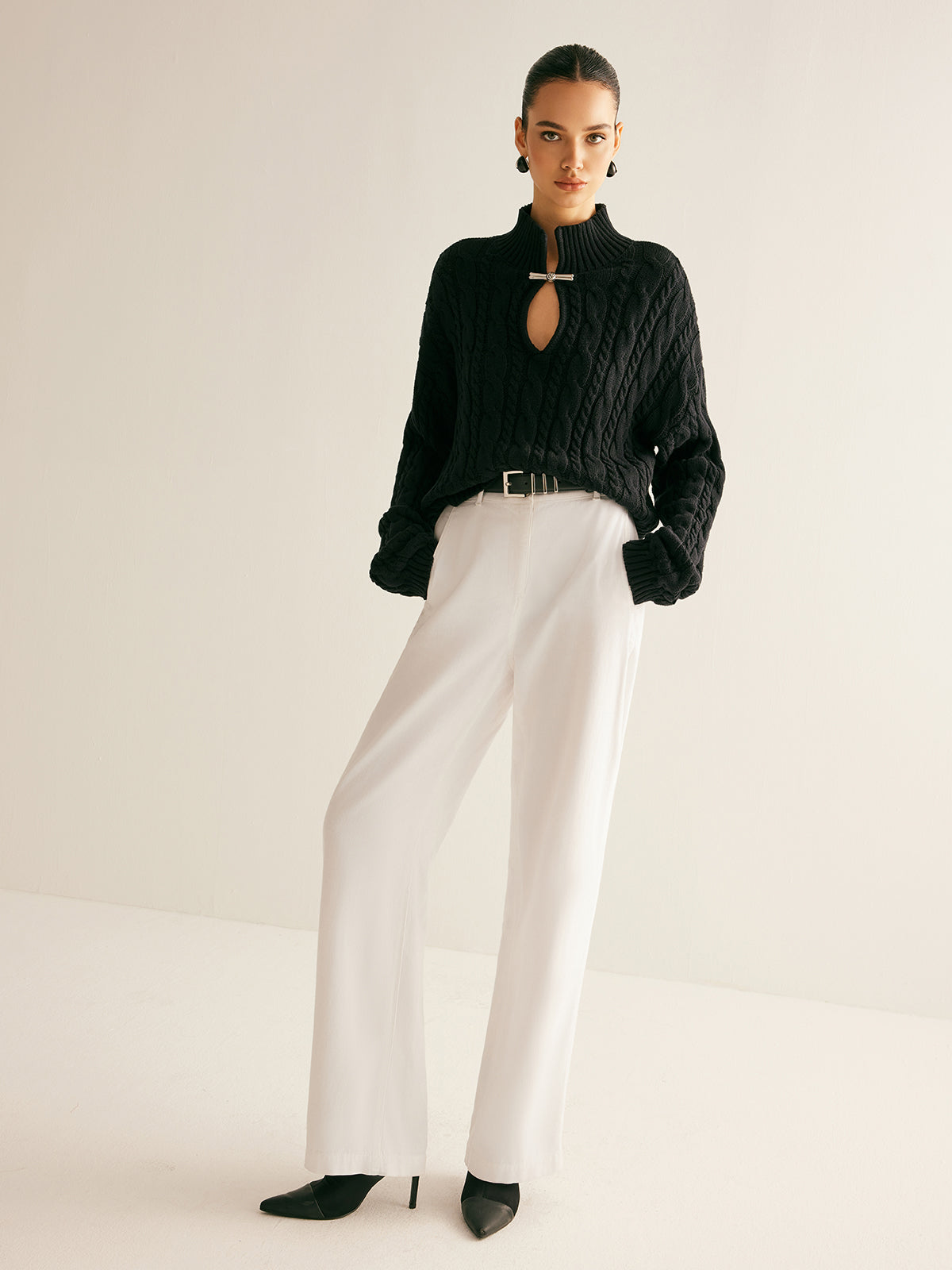 Cotton Keyhole Neckline Knit Top-Chicvia