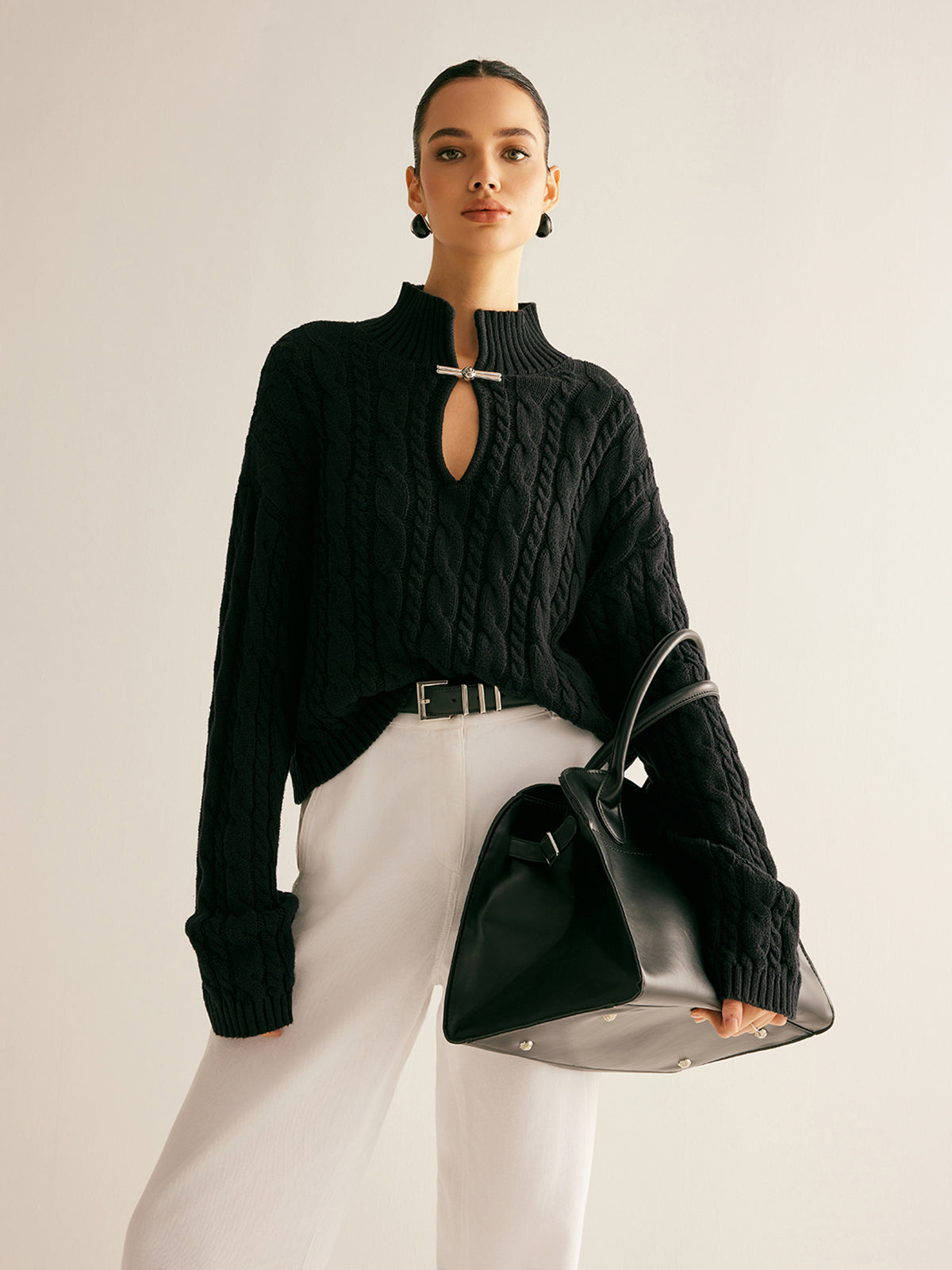 Cotton Keyhole Neckline Knit Top-Chicvia