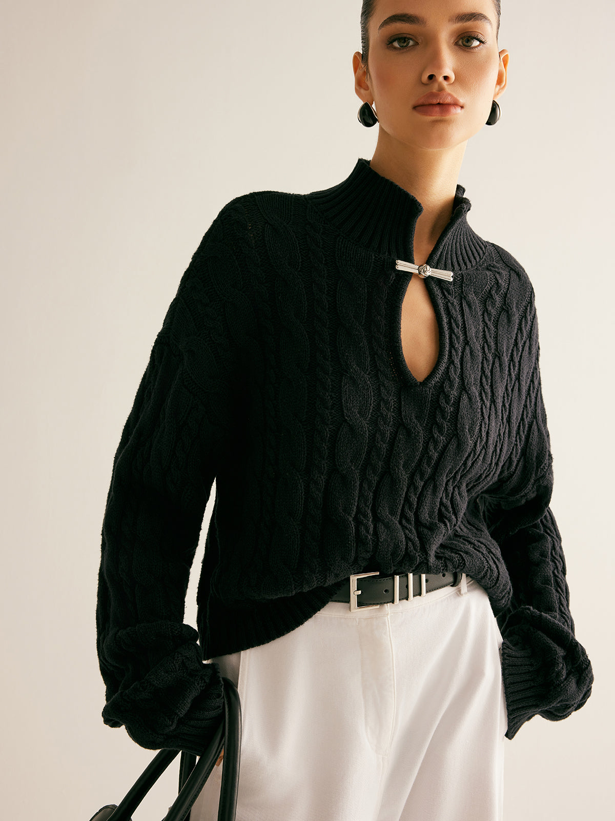 Cotton Keyhole Neckline Knit Top-Chicvia