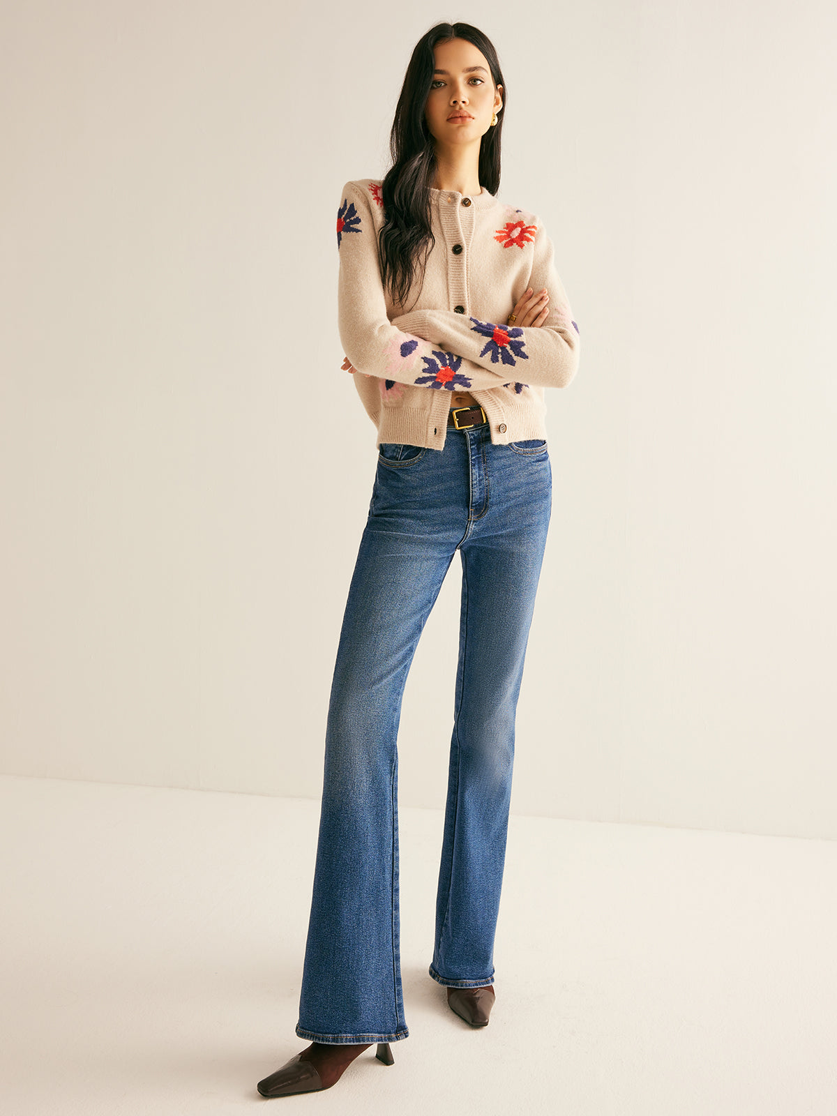 Floral Pattern Breasted Soft Cardigan-Chicvia