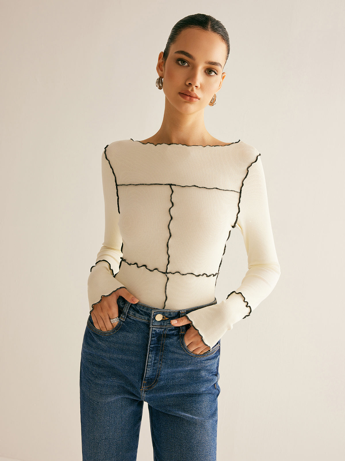 Lettuce Trim Long Sleeve Slim T-Shirt-Chicvia