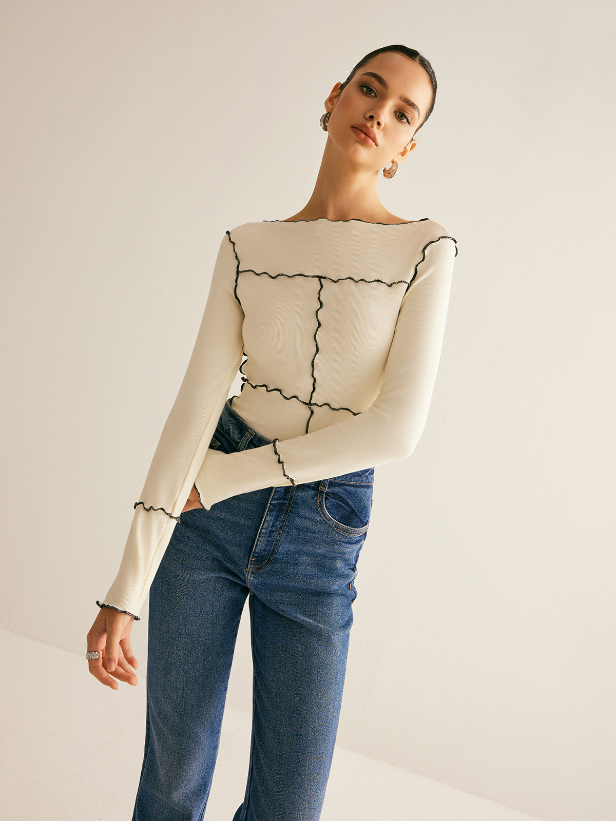 Lettuce Trim Long Sleeve Slim T-Shirt-Chicvia